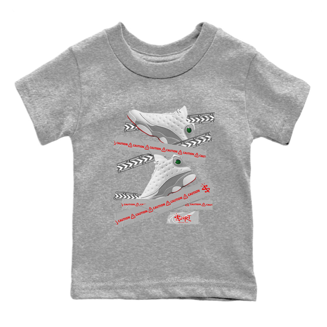 Air Jordan 13 Wolf Grey Sneaker Match Tees Caution Tape Sneaker Tees 13s Wolf Grey Sneaker Release Tees Kids Shirts Heather Grey 2