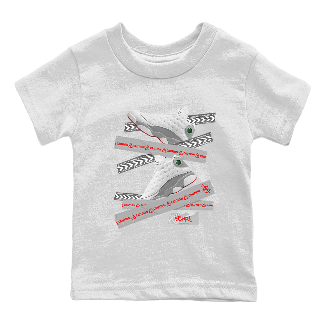 Air Jordan 13 Wolf Grey Sneaker Match Tees Caution Tape Sneaker Tees 13s Wolf Grey Sneaker Release Tees Kids Shirts White 2