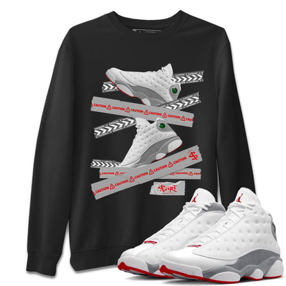 Air Jordan 13 Wolf Grey Sneaker Match Tees Caution Tape Sneaker Tees 13s Wolf Grey Sneaker Release Tees Unisex Shirts Black 1