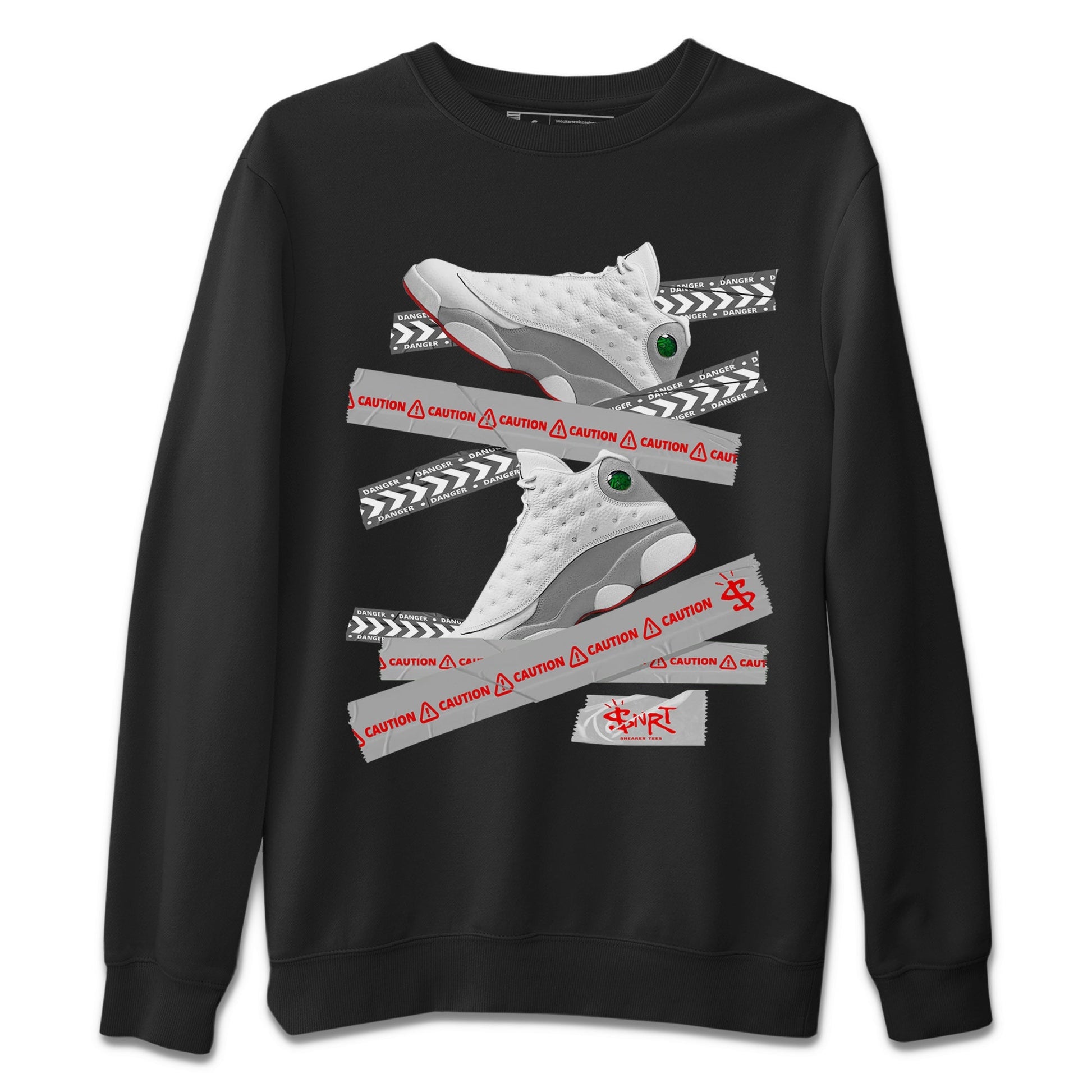 Air Jordan 13 Wolf Grey Sneaker Match Tees Caution Tape Sneaker Tees 13s Wolf Grey Sneaker Release Tees Unisex Shirts Black 2