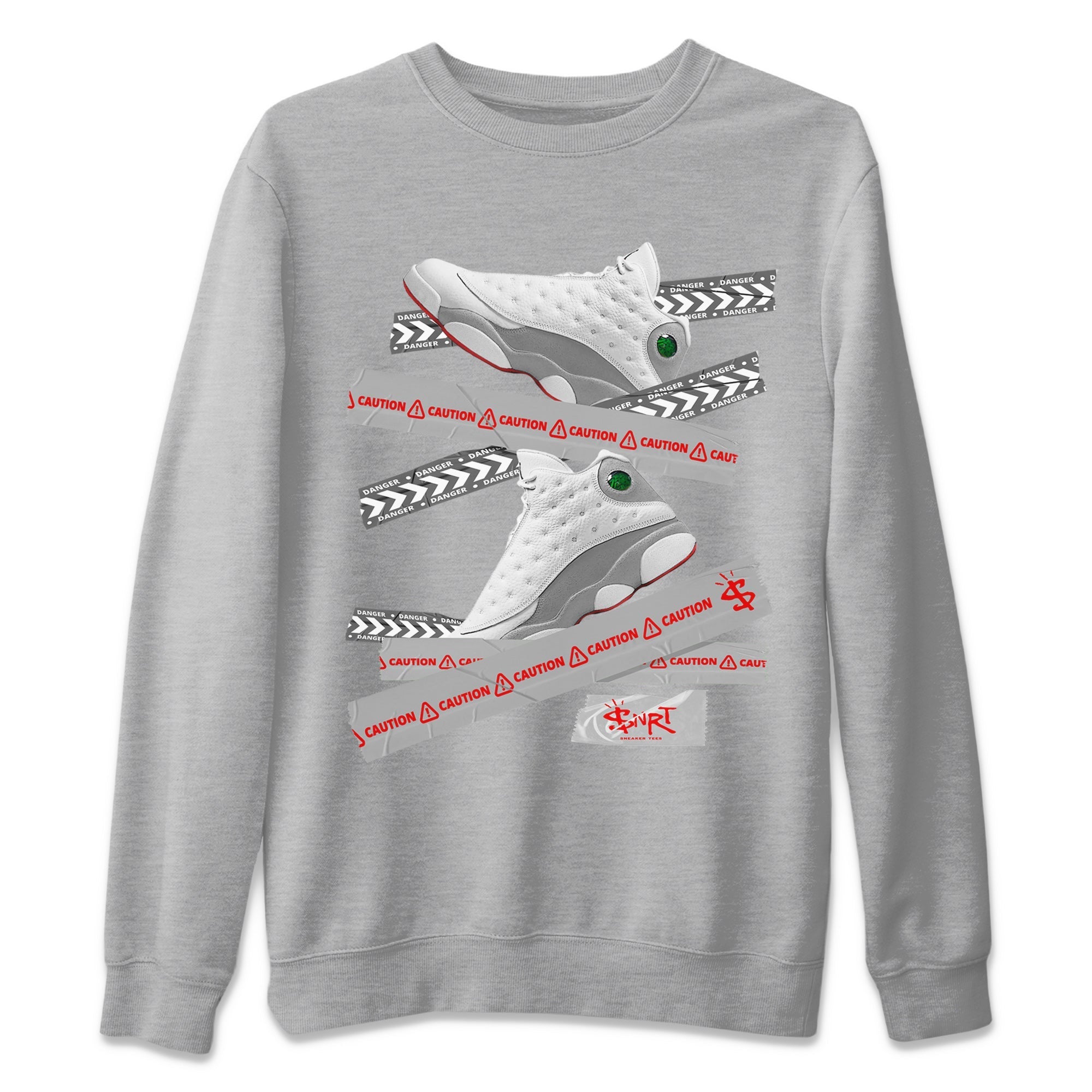 Air Jordan 13 Wolf Grey Sneaker Match Tees Caution Tape Sneaker Tees 13s Wolf Grey Sneaker Release Tees Unisex Shirts Heather Grey 2