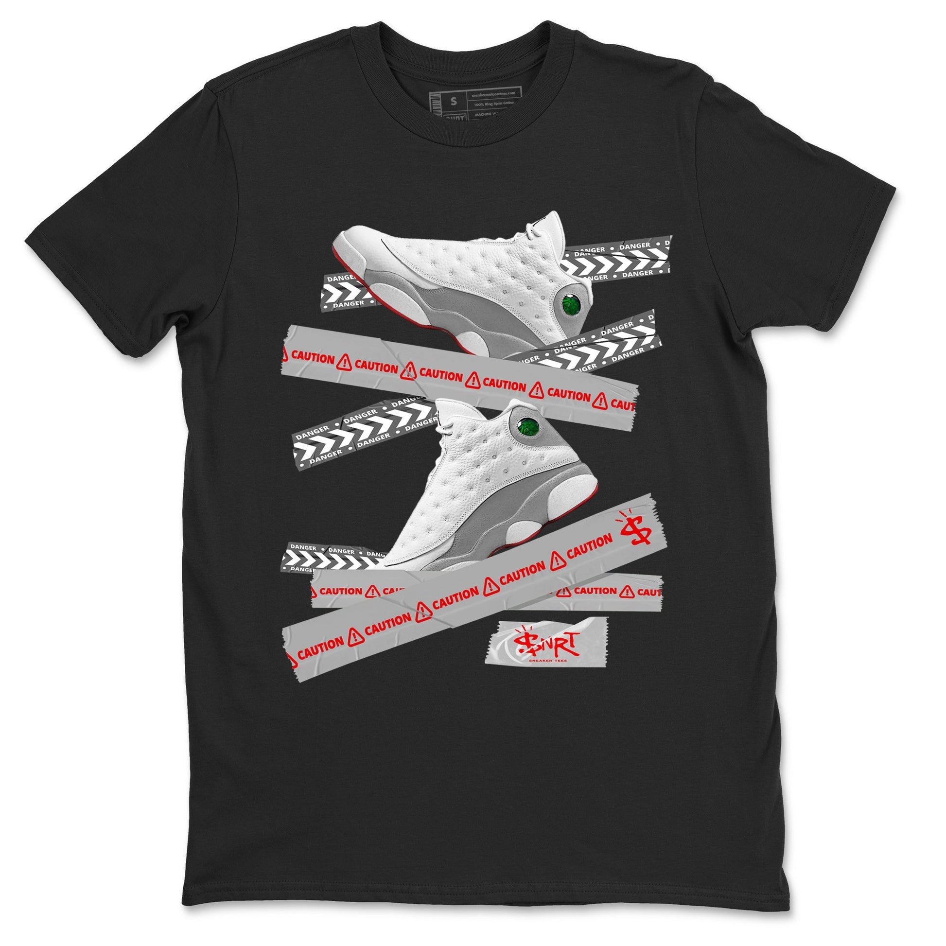 Air Jordan 13 Wolf Grey Sneaker Match Tees Caution Tape Sneaker Tees 13s Wolf Grey Sneaker Release Tees Unisex Shirts Black 2