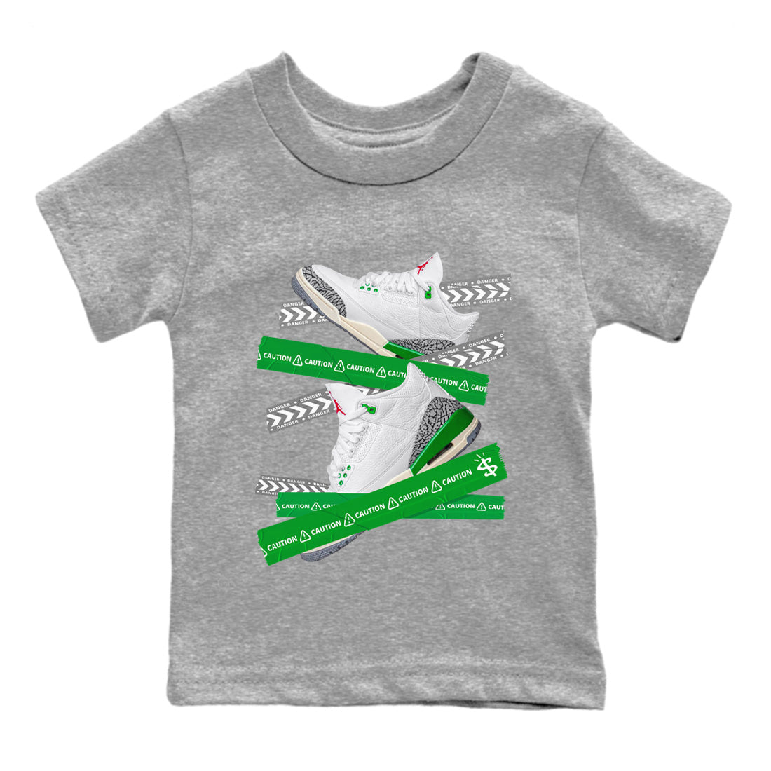 Jordan 3 Lucky Green Sneaker Matching T-Shirt Caution Tape Sneaker Tees Jordan 3 Lucky Green Sneaker Release Tees Kids Shirts