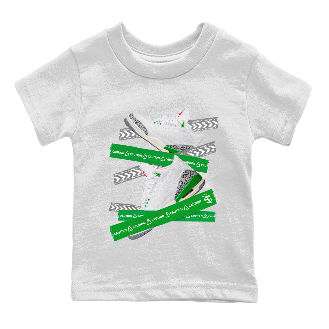 Jordan 3 Lucky Green Sneaker Matching T-Shirt Caution Tape Sneaker Tees Jordan 3 Lucky Green Sneaker Release Tees Kids Shirts