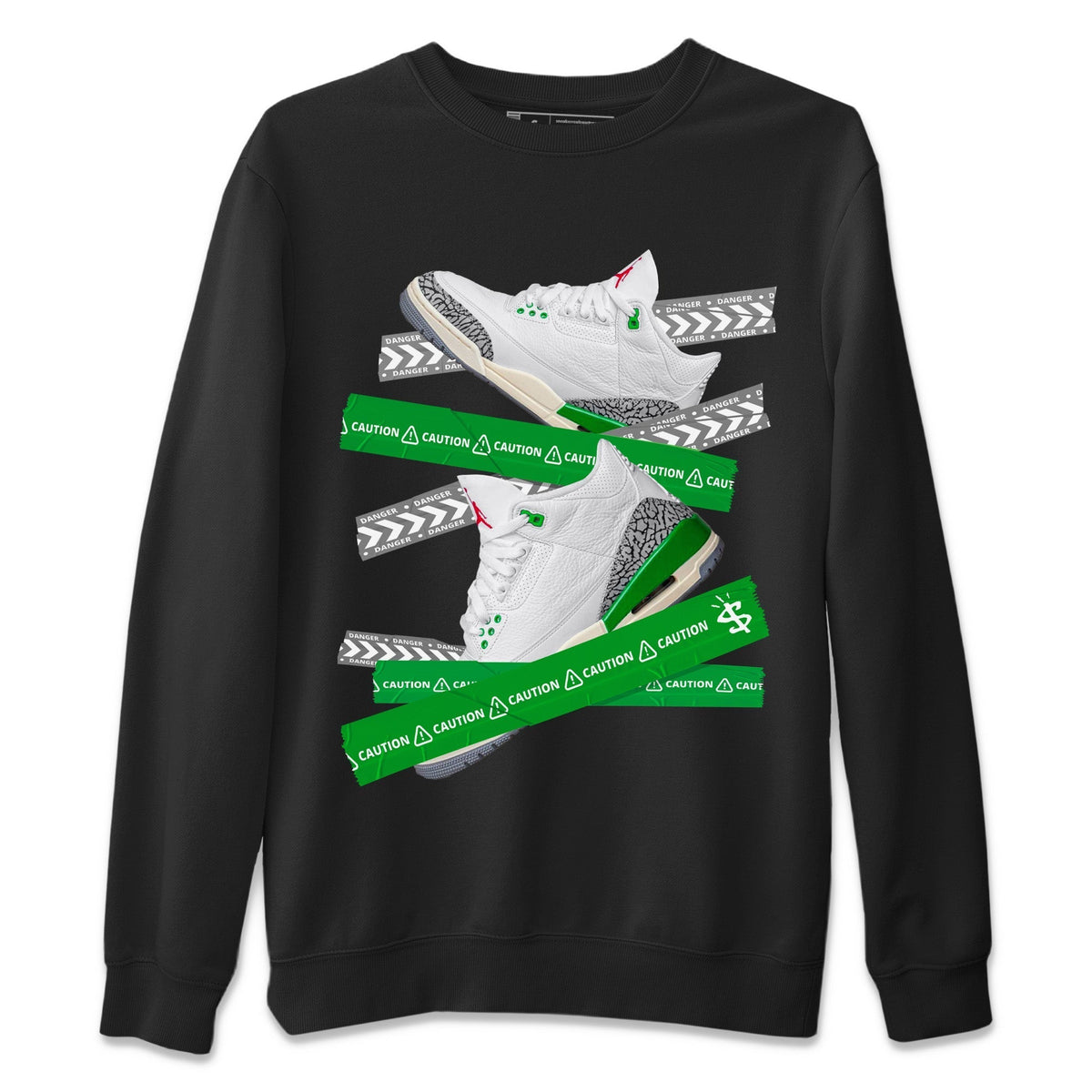 Jordan 3 Lucky Green Sneaker Matching T-Shirt Caution Tape Sneaker Tees Jordan 3 Lucky Green Sneaker Release Tees Crew Neck Tees