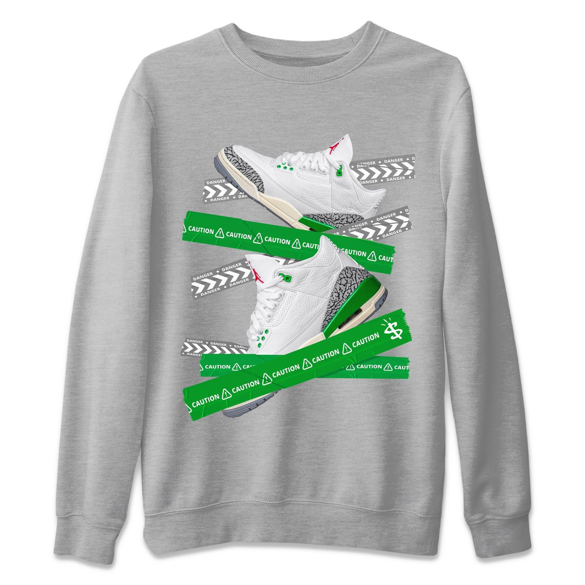 Jordan 3 Lucky Green Sneaker Matching T-Shirt Caution Tape Sneaker Tees Jordan 3 Lucky Green Sneaker Release Tees Crew Neck Tees