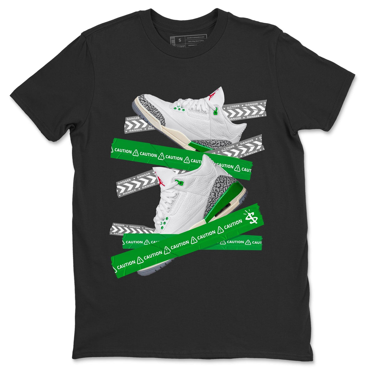 Jordan 3 Lucky Green Sneaker Matching T-Shirt Caution Tape Sneaker Tees Jordan 3 Lucky Green Sneaker Release Tees Crew Neck Tees