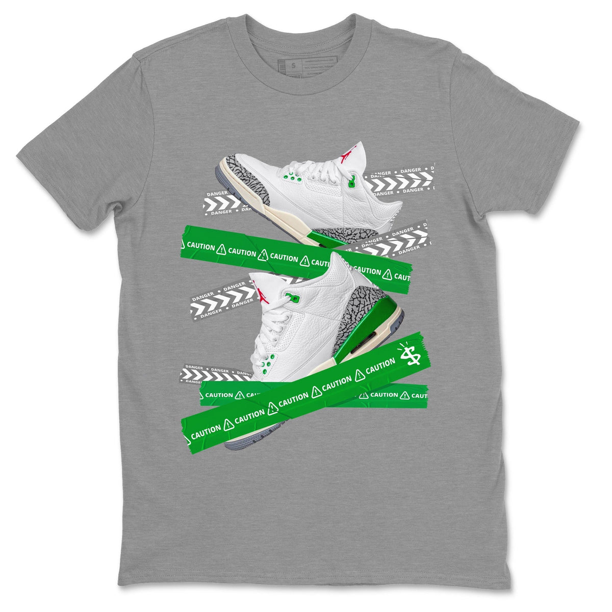 Jordan 3 Lucky Green Sneaker Matching T-Shirt Caution Tape Sneaker Tees Jordan 3 Lucky Green Sneaker Release Tees Crew Neck Tees