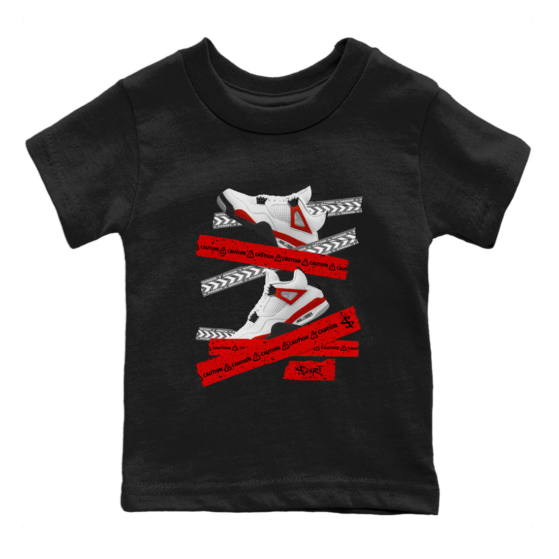 Jordan 4 Red Cement Tees Outfits Caution Tape Streetwear Sneaker Shirt Air Jordan 4 Red Cement Sneaker Release Tees Kids Shirts Black 2