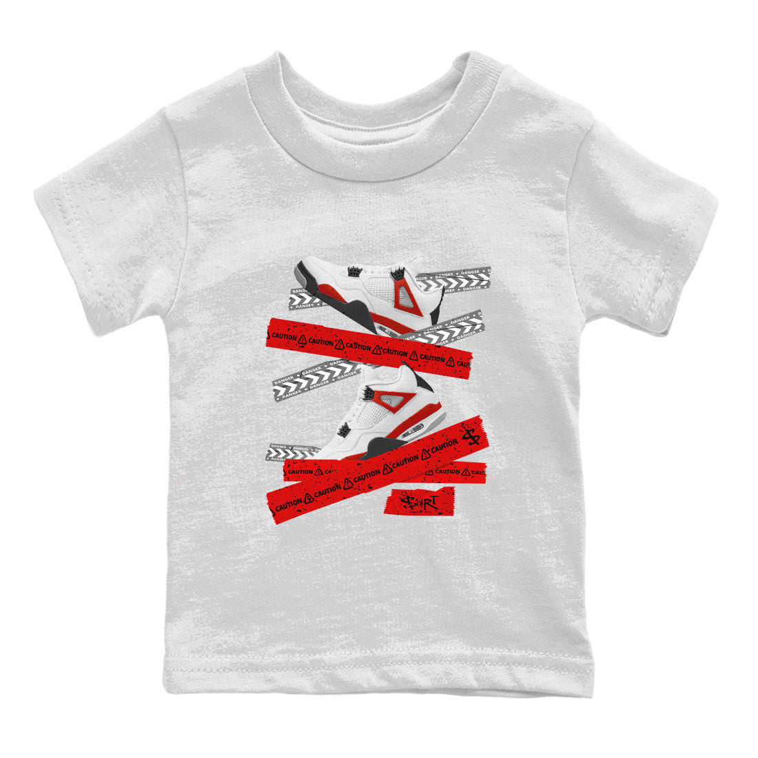 Jordan 4 Red Cement Tees Outfits Caution Tape Streetwear Sneaker Shirt Air Jordan 4 Red Cement Sneaker Release Tees Kids Shirts White 2