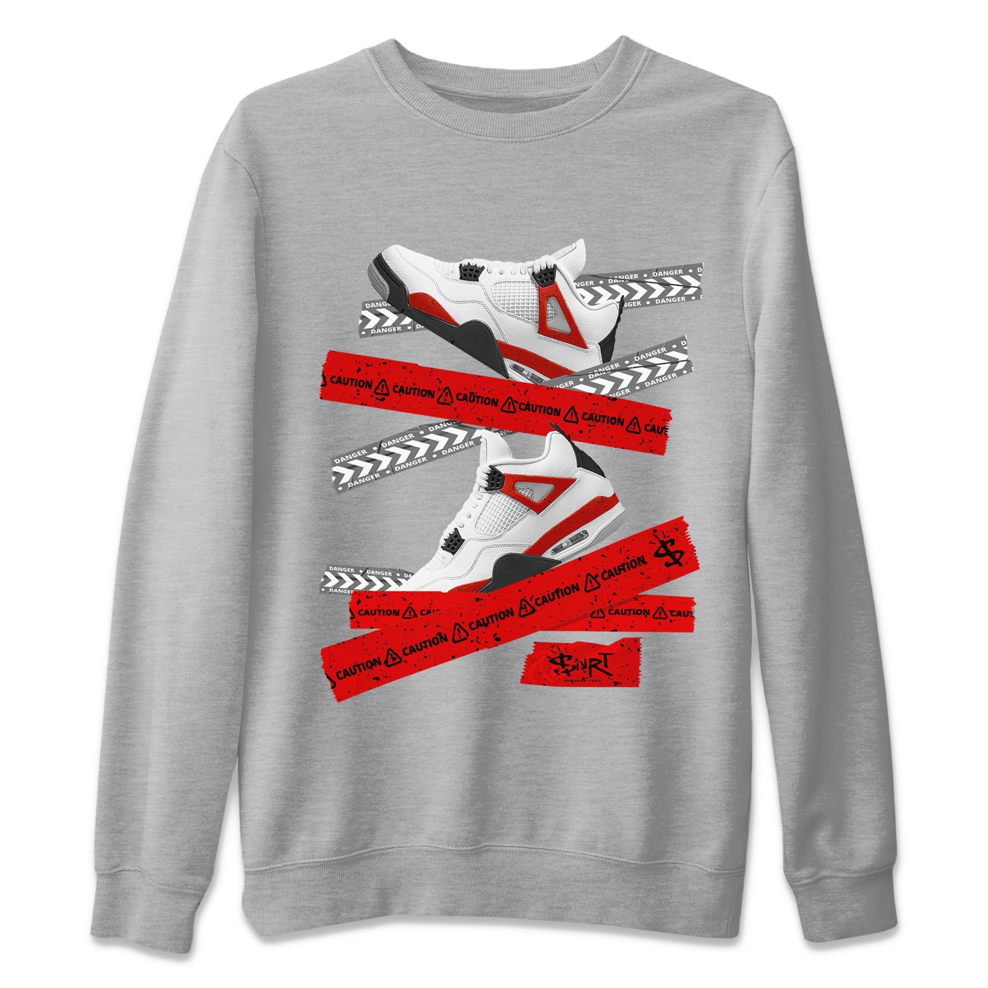 Jordan 4 Red Cement Tees Outfits Caution Tape Streetwear Sneaker Shirt Air Jordan 4 Red Cement Sneaker Release Tees Unisex Shirts Heather Grey 2