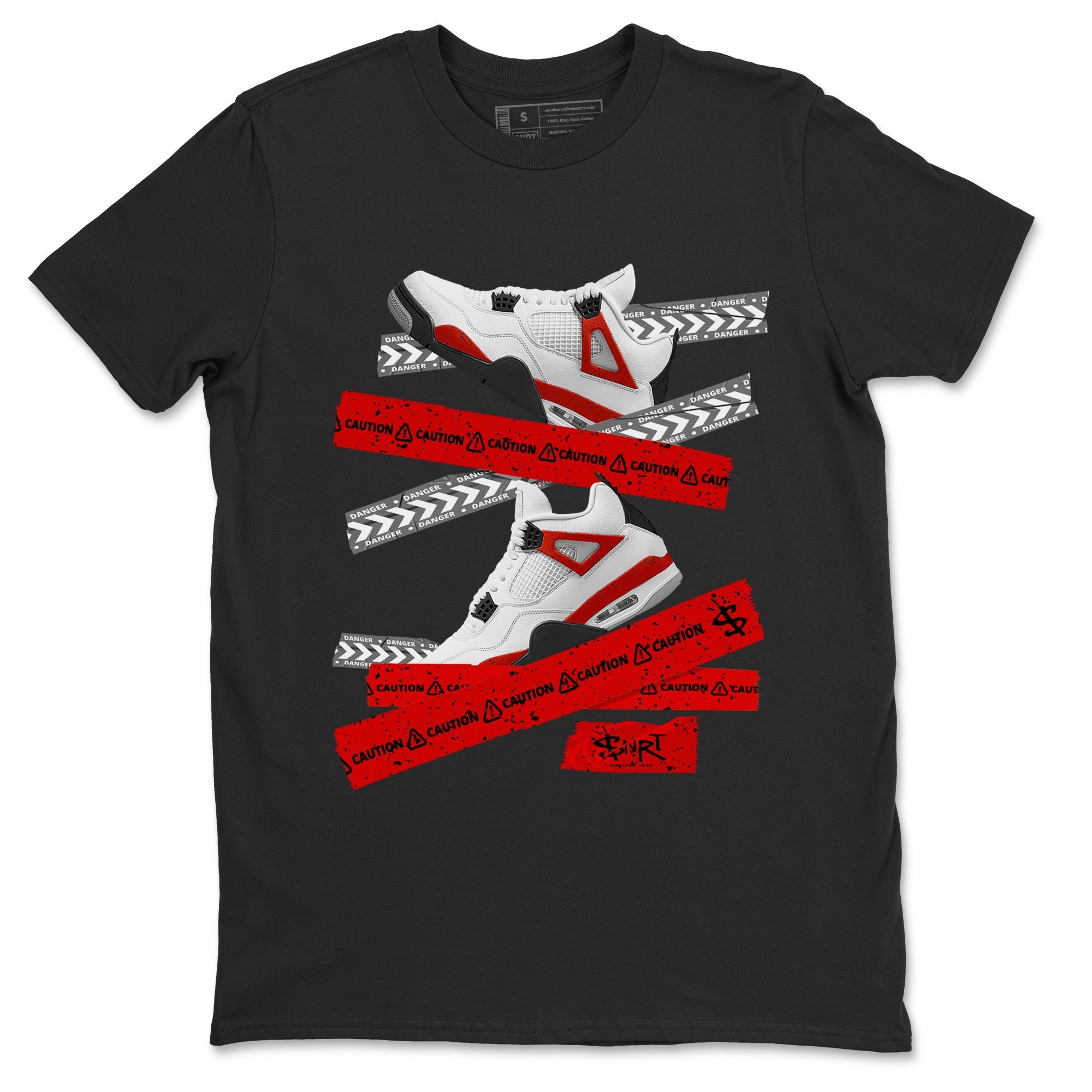 Jordan 4 Red Cement Tees Outfits Caution Tape Streetwear Sneaker Shirt Air Jordan 4 Red Cement Sneaker Release Tees Unisex Shirts Black 2