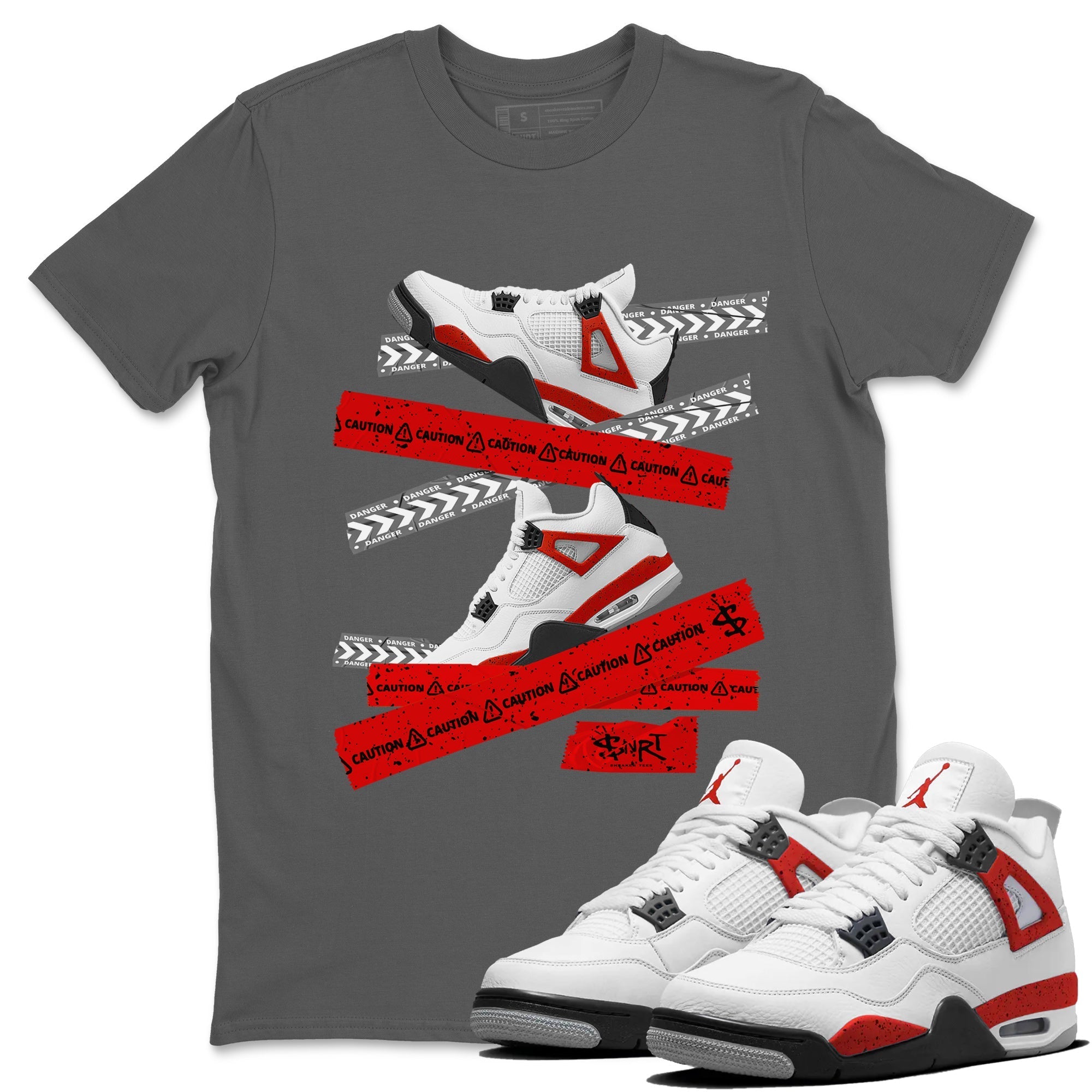 Jordan 4 Red Cement Tees Outfits Caution Tape Streetwear Sneaker Shirt Air Jordan 4 Red Cement Sneaker Release Tees Unisex Shirts Cool Grey 1