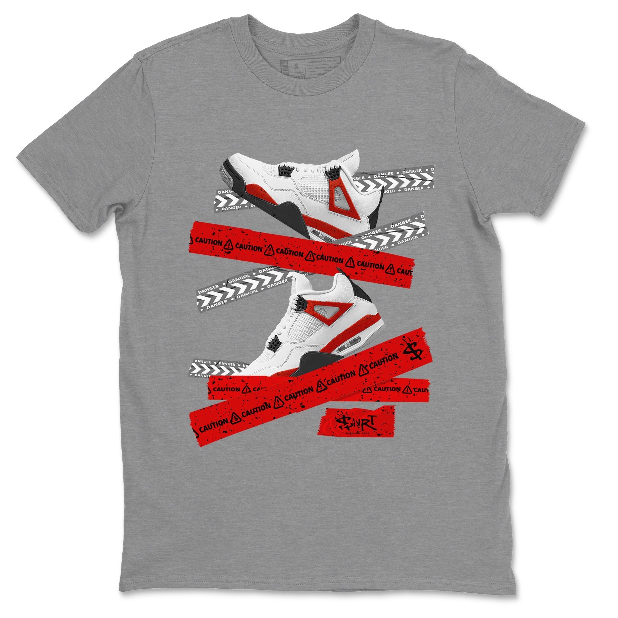 Jordan 4 Red Cement Tees Outfits Caution Tape Streetwear Sneaker Shirt Air Jordan 4 Red Cement Sneaker Release Tees Unisex Shirts Heather Grey 2