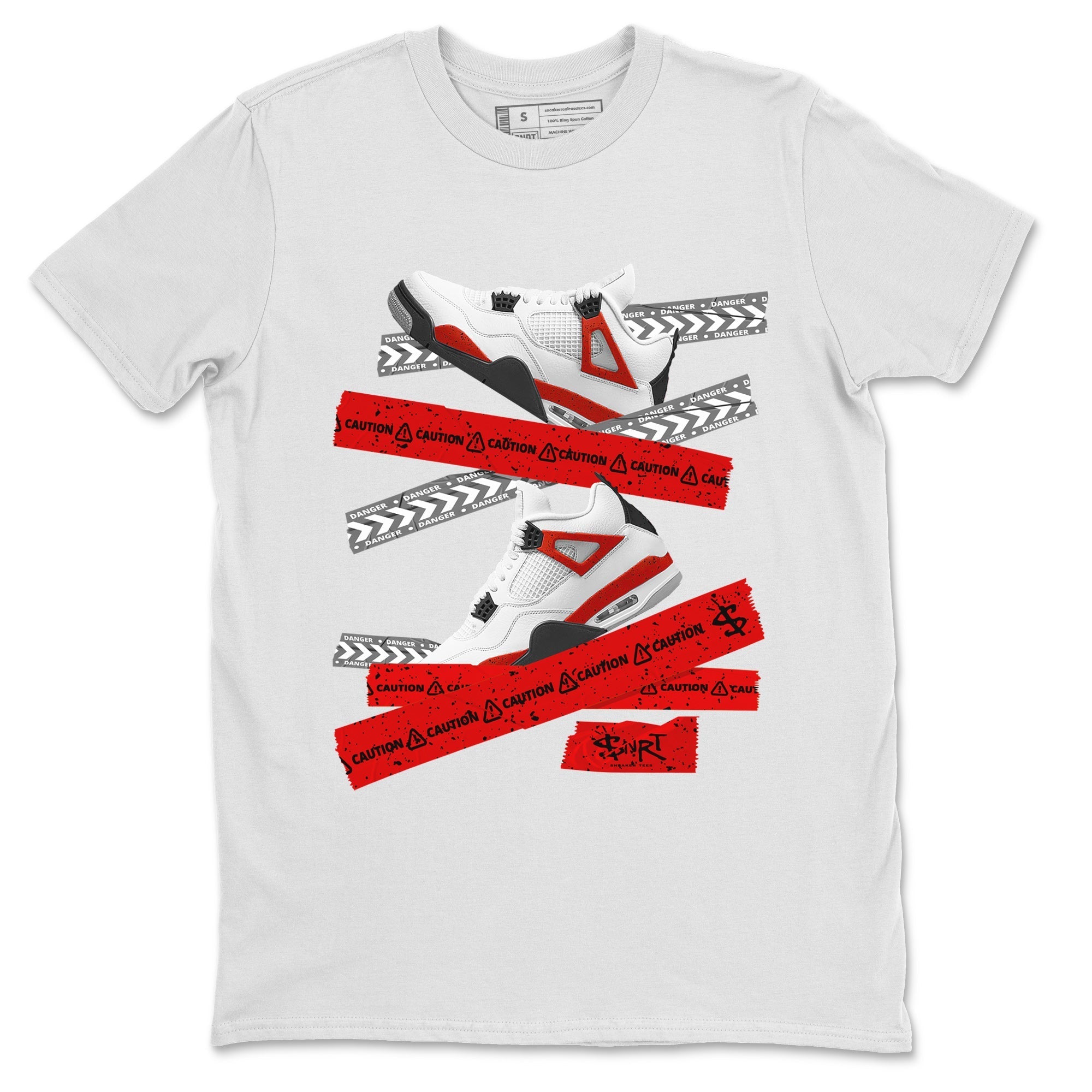 Jordan 4 Red Cement Tees Outfits Caution Tape Streetwear Sneaker Shirt Air Jordan 4 Red Cement Sneaker Release Tees Unisex Shirts White 2