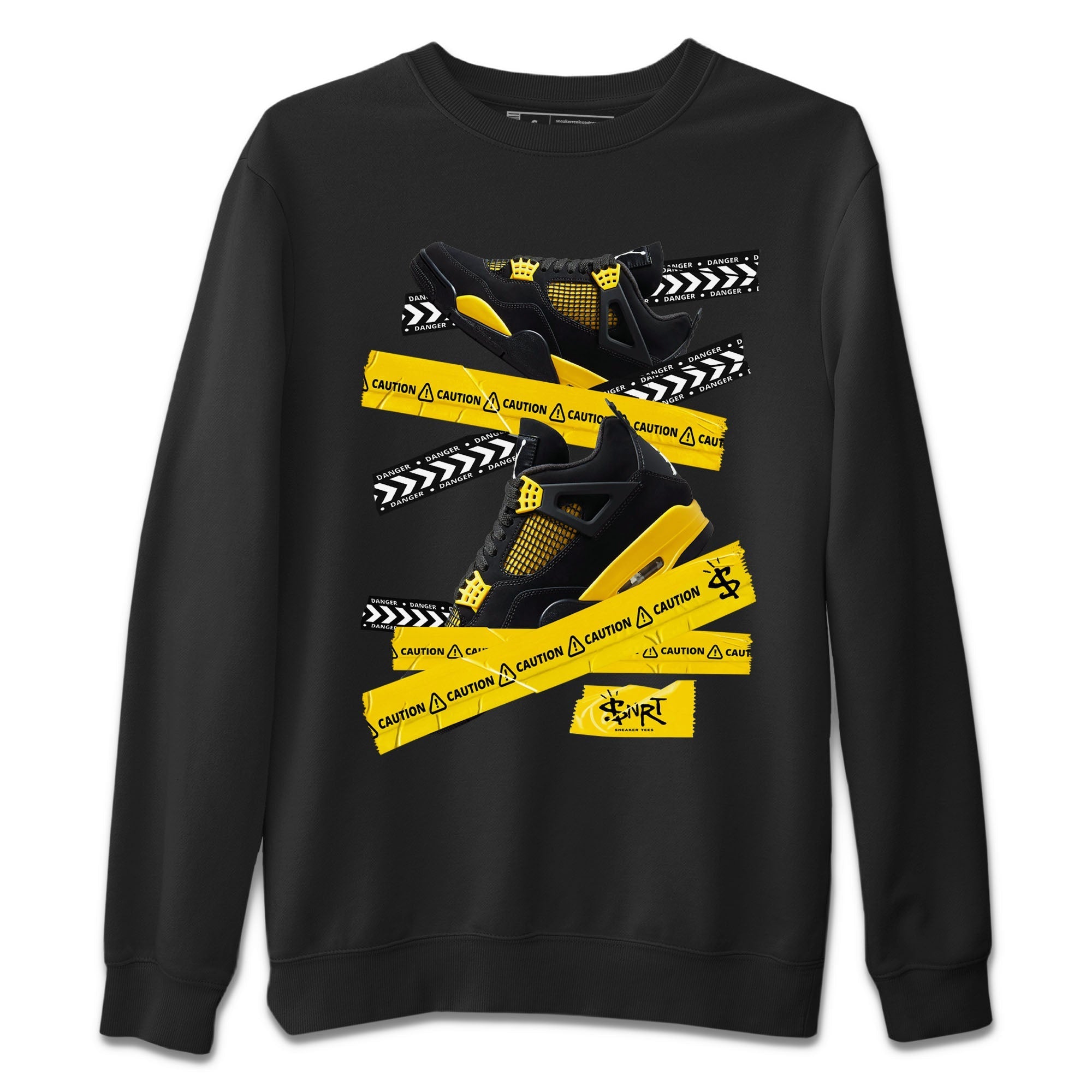 Air Jordan 4 Thunder Sneaker Match Tees Caution Tape Streetwear Sneaker Shirt Air Jordan 4 Retro Thunder Tee Unisex Shirts Black 2