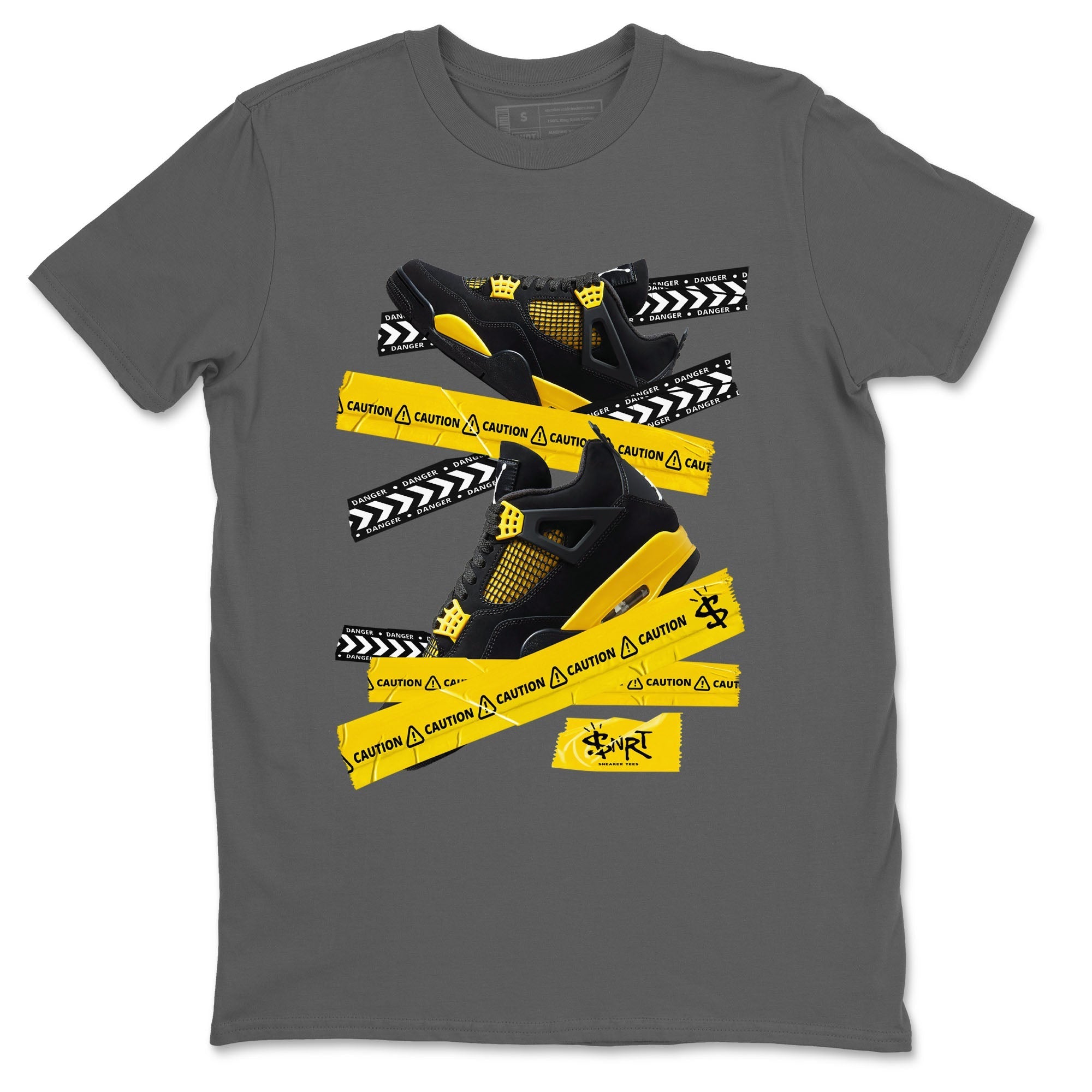 Air Jordan 4 Thunder Sneaker Match Tees Caution Tape Streetwear Sneaker Shirt Air Jordan 4 Retro Thunder Tee Unisex Shirts Cool Grey 2