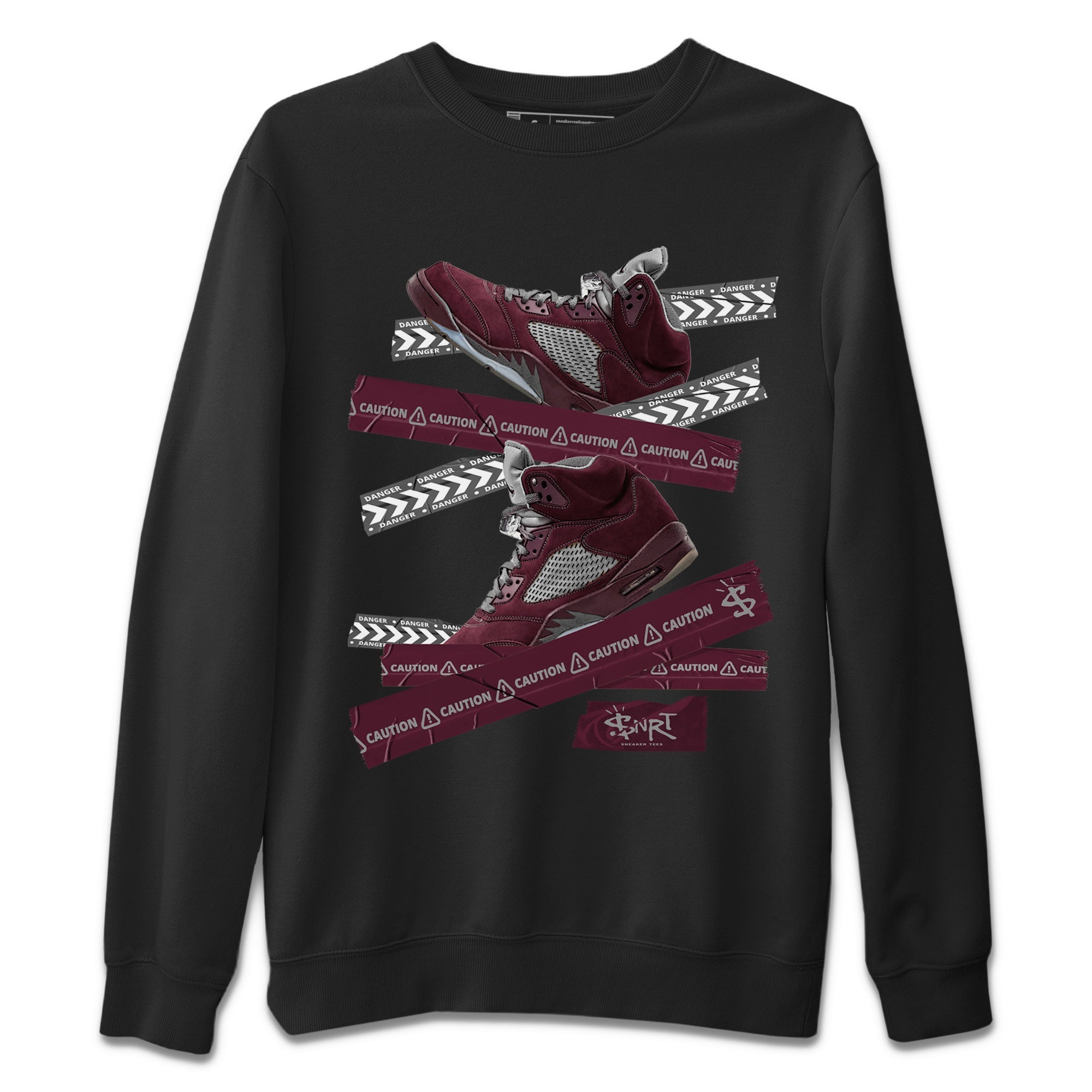 Air Jordan 5 Burgundy Sneaker Match Tees Caution Tape Sneaker Tees AJ5 Burgundy Sneaker Release Tees Unisex Shirts Black 2
