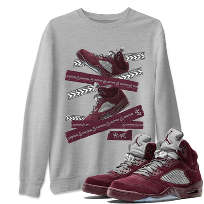 Air Jordan 5 Burgundy Sneaker Match Tees Caution Tape Sneaker Tees AJ5 Burgundy Sneaker Release Tees Unisex Shirts Heather Grey 1