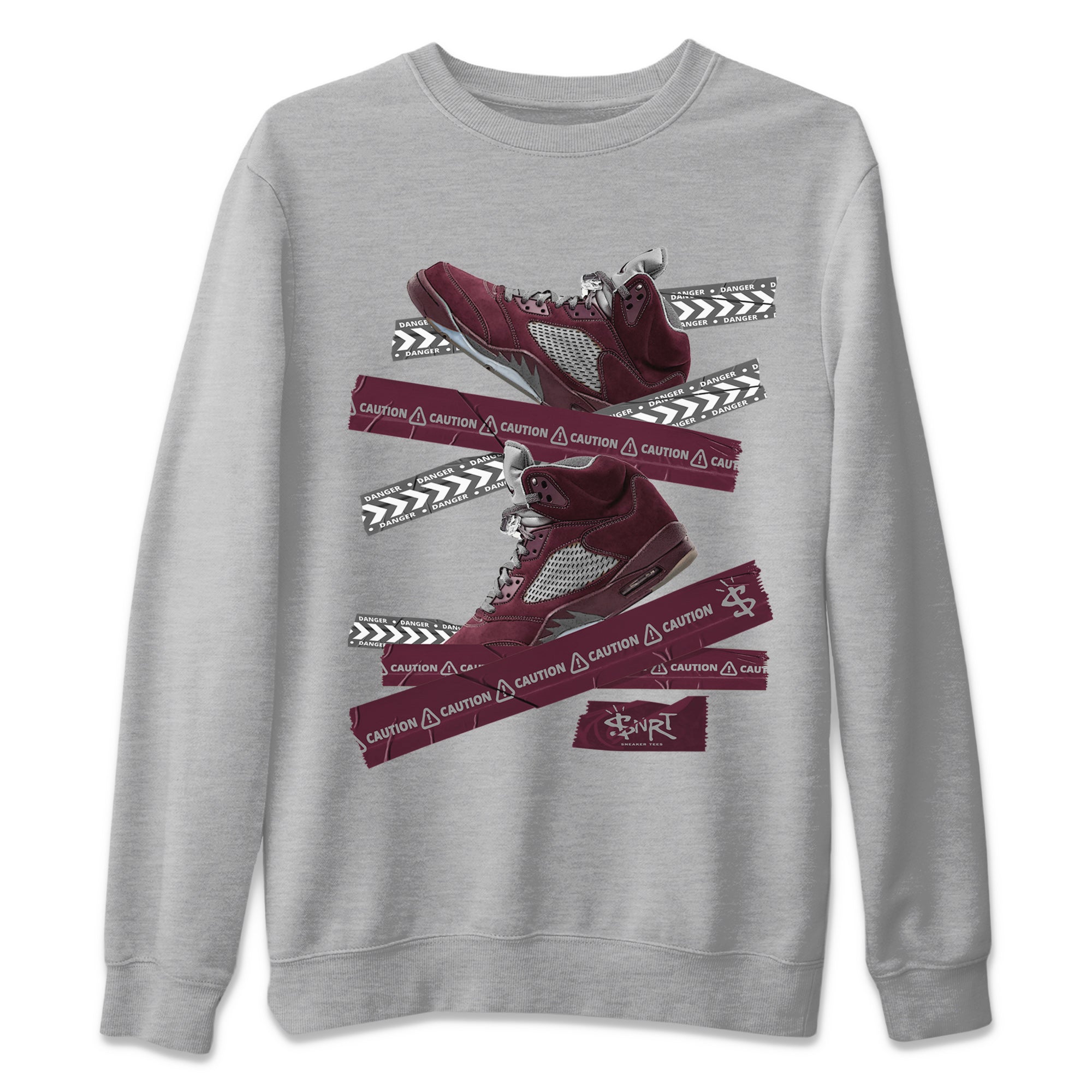 Air Jordan 5 Burgundy Sneaker Match Tees Caution Tape Sneaker Tees AJ5 Burgundy Sneaker Release Tees Unisex Shirts Heather Grey 2