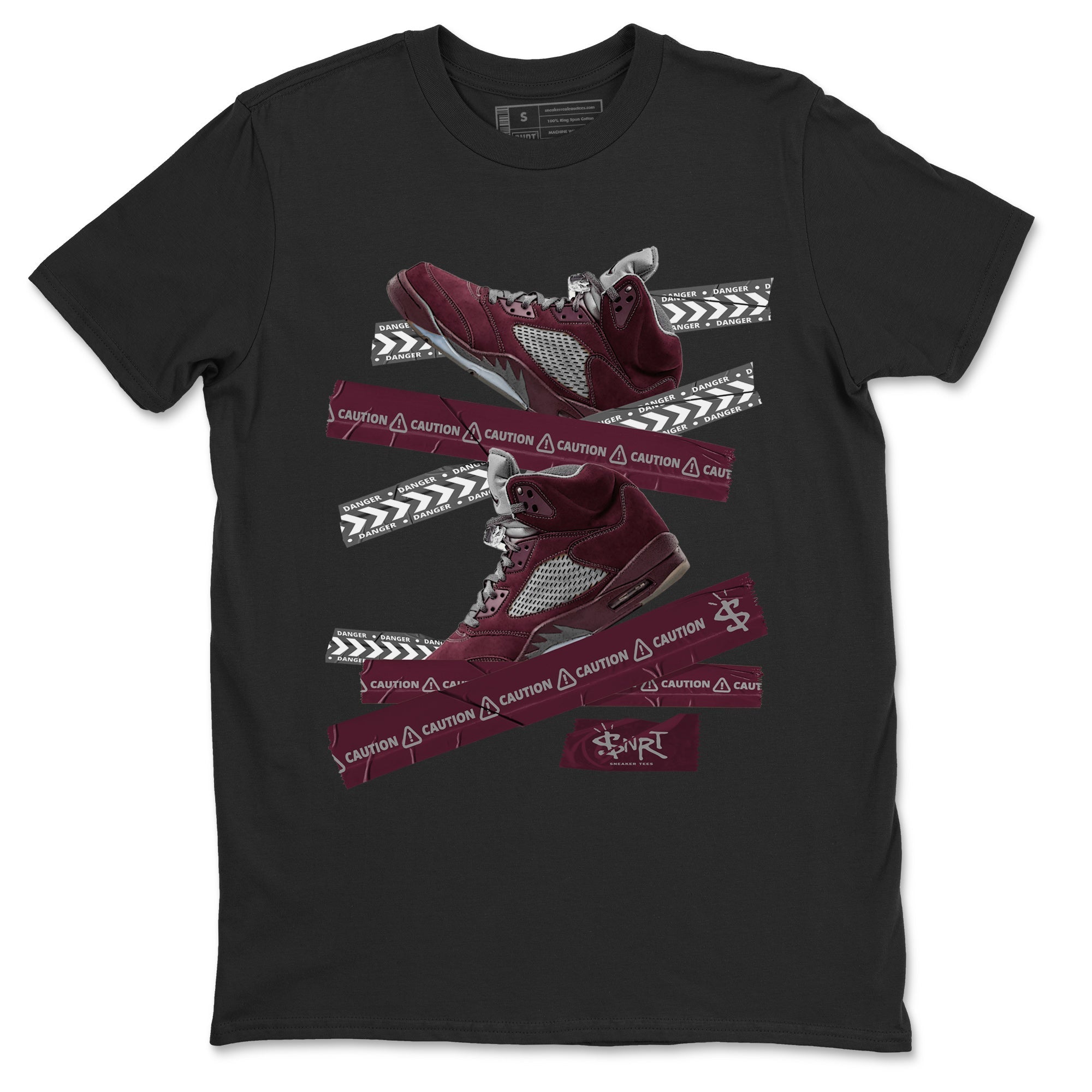 Air Jordan 5 Burgundy Sneaker Match Tees Caution Tape Sneaker Tees AJ5 Burgundy Sneaker Release Tees Unisex Shirts Black 2