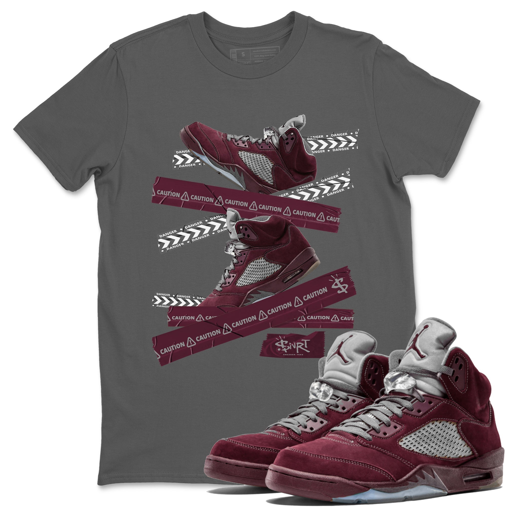 Air Jordan 5 Burgundy Sneaker Match Tees Caution Tape Sneaker Tees AJ5 Burgundy Sneaker Release Tees Unisex Shirts Cool Grey 1