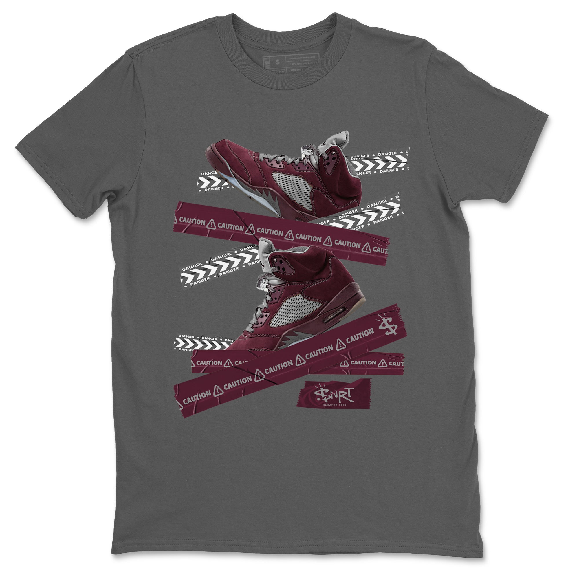 Air Jordan 5 Burgundy Sneaker Match Tees Caution Tape Sneaker Tees AJ5 Burgundy Sneaker Release Tees Unisex Shirts Cool Grey 2