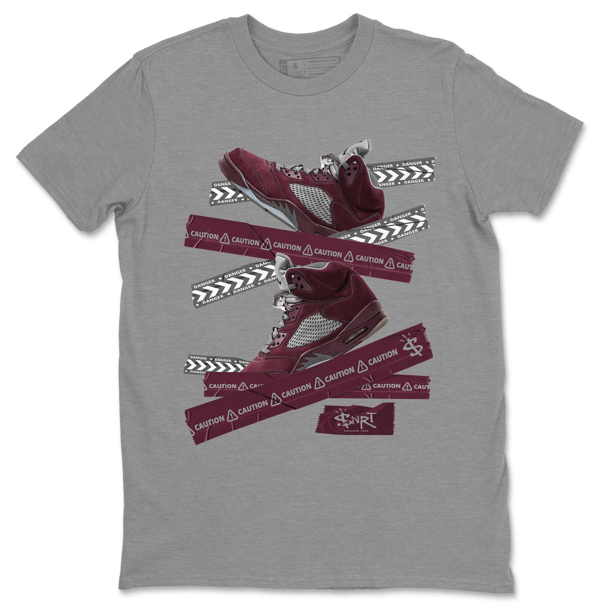 Air Jordan 5 Burgundy Sneaker Match Tees Caution Tape Sneaker Tees AJ5 Burgundy Sneaker Release Tees Unisex Shirts Heather Grey 2