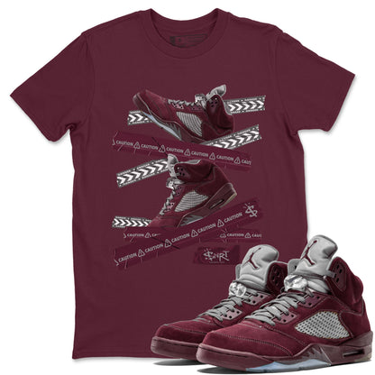 Air Jordan 5 Burgundy Sneaker Match Tees Caution Tape Sneaker Tees AJ5 Burgundy Sneaker Release Tees Unisex Shirts Maroon 1
