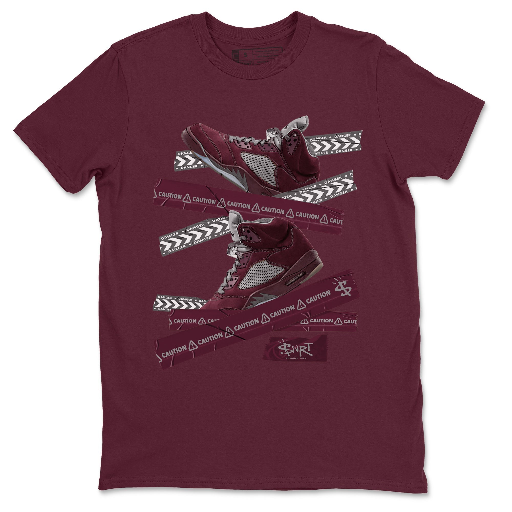 Air Jordan 5 Burgundy Sneaker Match Tees Caution Tape Sneaker Tees AJ5 Burgundy Sneaker Release Tees Unisex Shirts Maroon 2