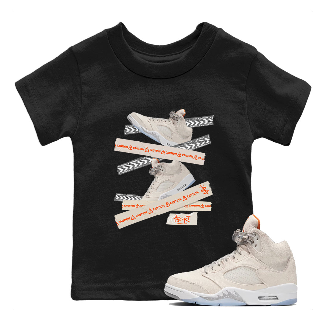 Air Jordan 5 Craft Sneaker Match Tees Caution Tape Streetwear Sneaker Shirt Air Jordan 5 Craft Shirt Kids Shirts Black 1
