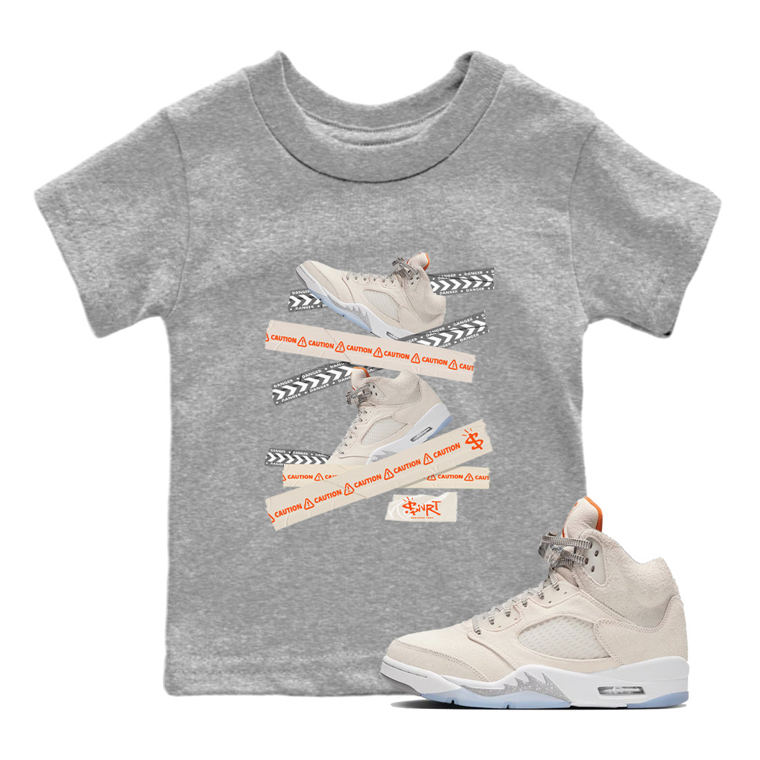 Air Jordan 5 Craft Sneaker Match Tees Caution Tape Streetwear Sneaker Shirt Air Jordan 5 Craft Shirt Kids Shirts Heather Grey 1