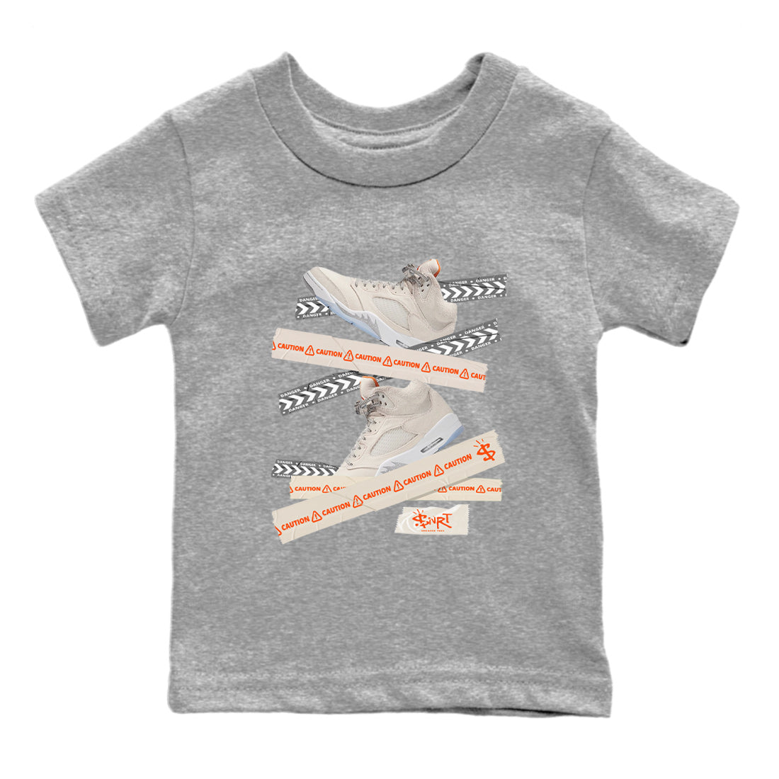 Air Jordan 5 Craft Sneaker Match Tees Caution Tape Streetwear Sneaker Shirt Air Jordan 5 Craft Shirt Kids Shirts Heather Grey 2