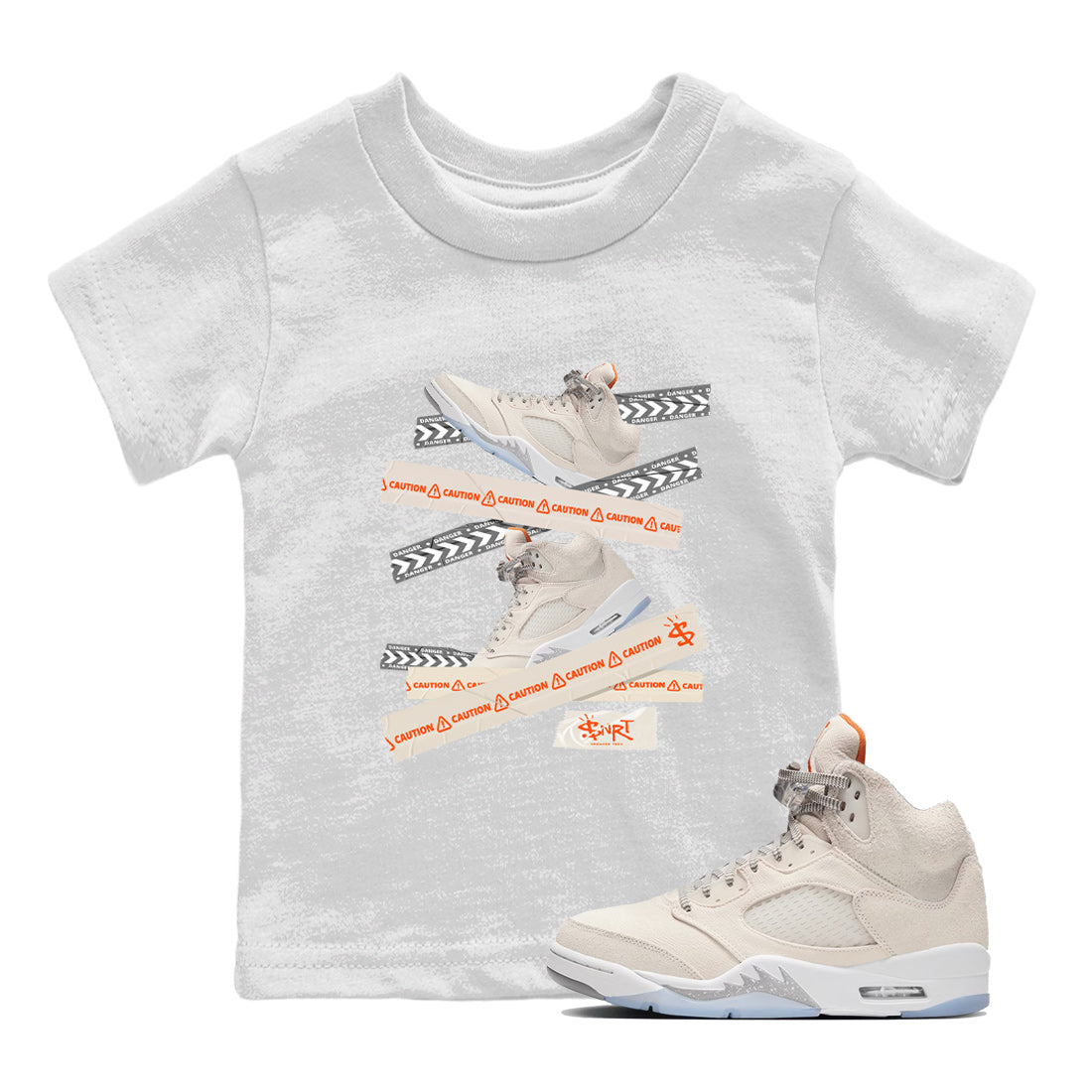 Air Jordan 5 Craft Sneaker Match Tees Caution Tape Streetwear Sneaker Shirt Air Jordan 5 Craft Shirt Kids Shirts White 1