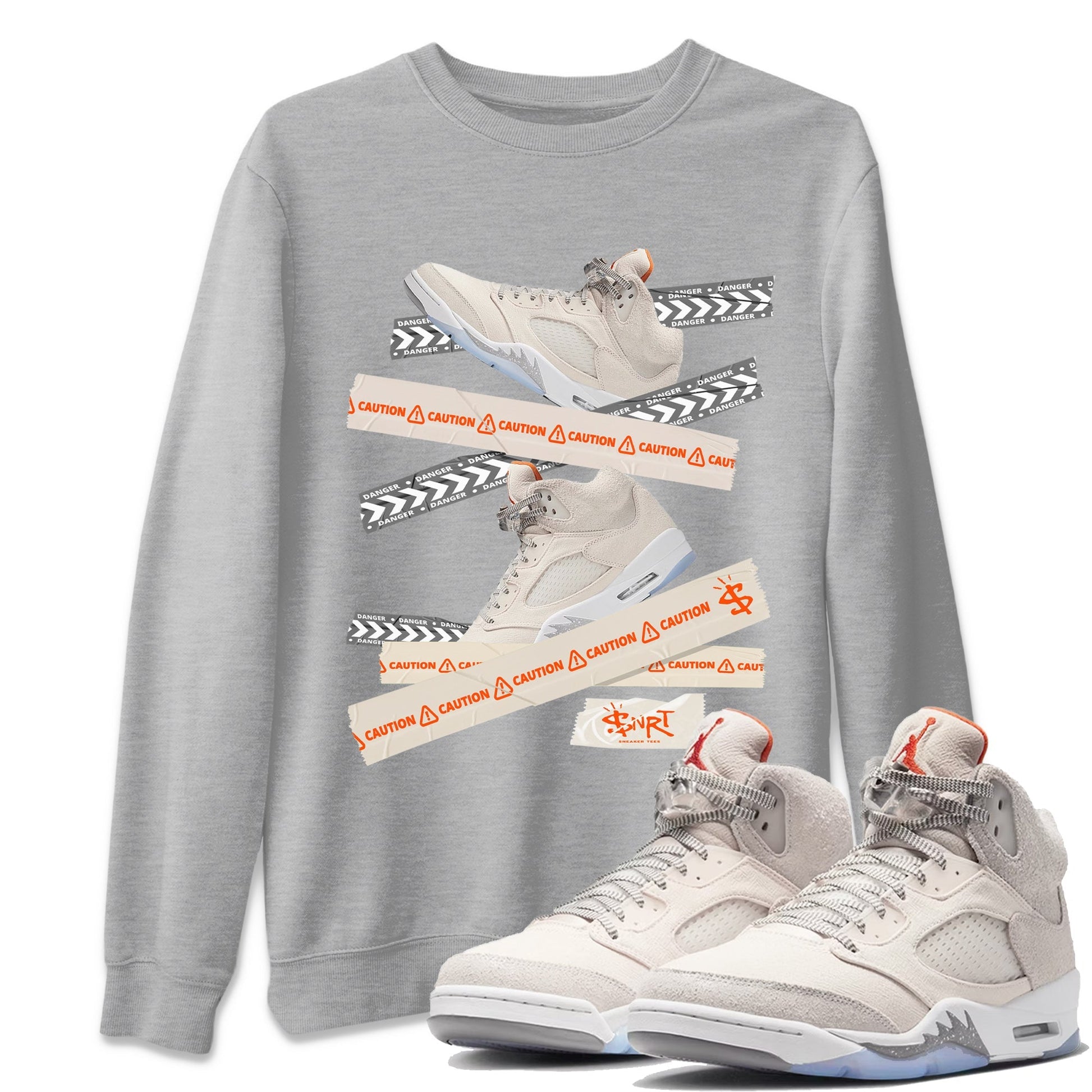 Air Jordan 5 Craft Sneaker Match Tees Caution Tape Streetwear Sneaker Shirt Air Jordan 5 Craft Shirt Unisex Shirts Heather Grey 1