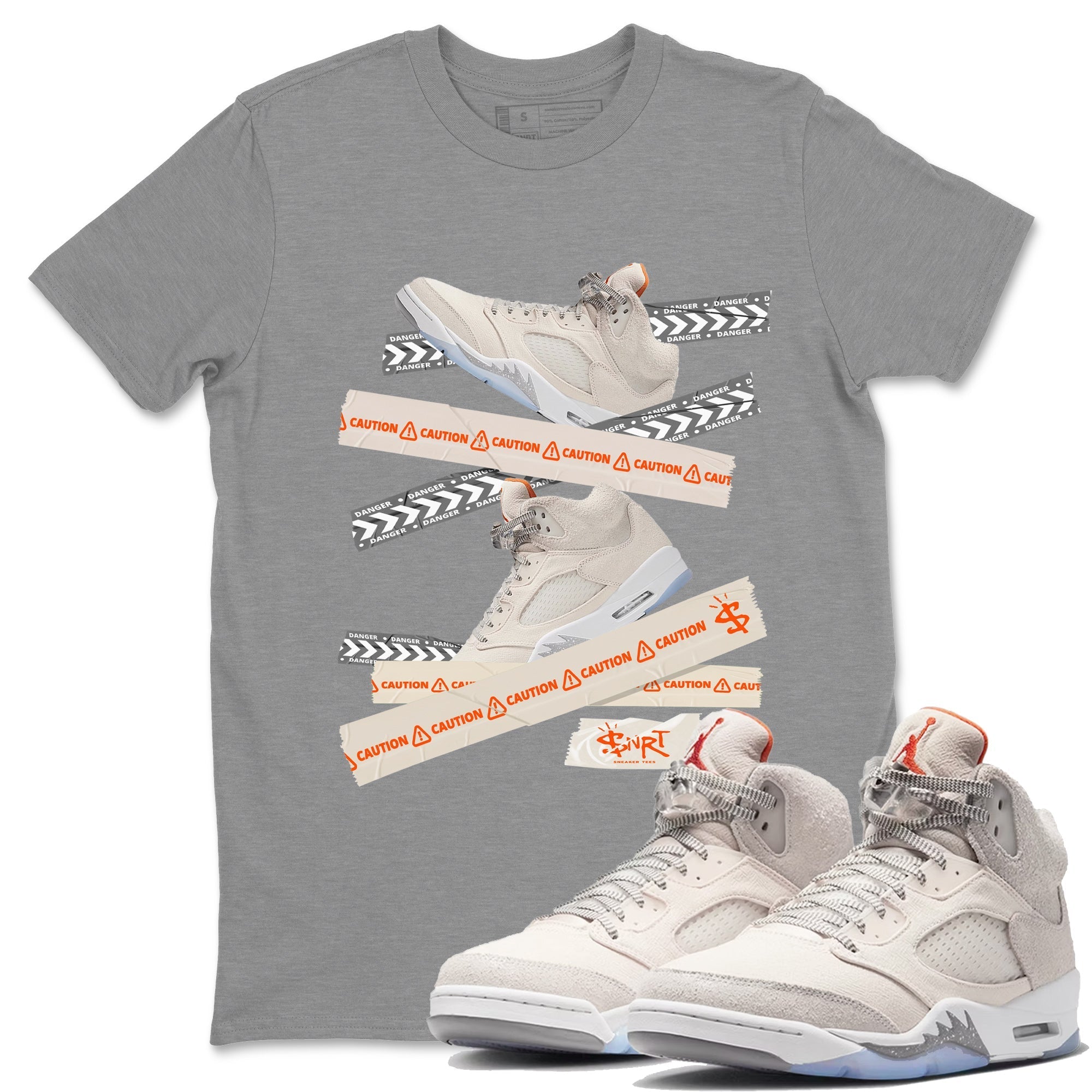 Air Jordan 5 Craft Sneaker Match Tees Caution Tape Streetwear Sneaker Shirt Air Jordan 5 Craft Shirt Unisex Shirts Heather Grey 1