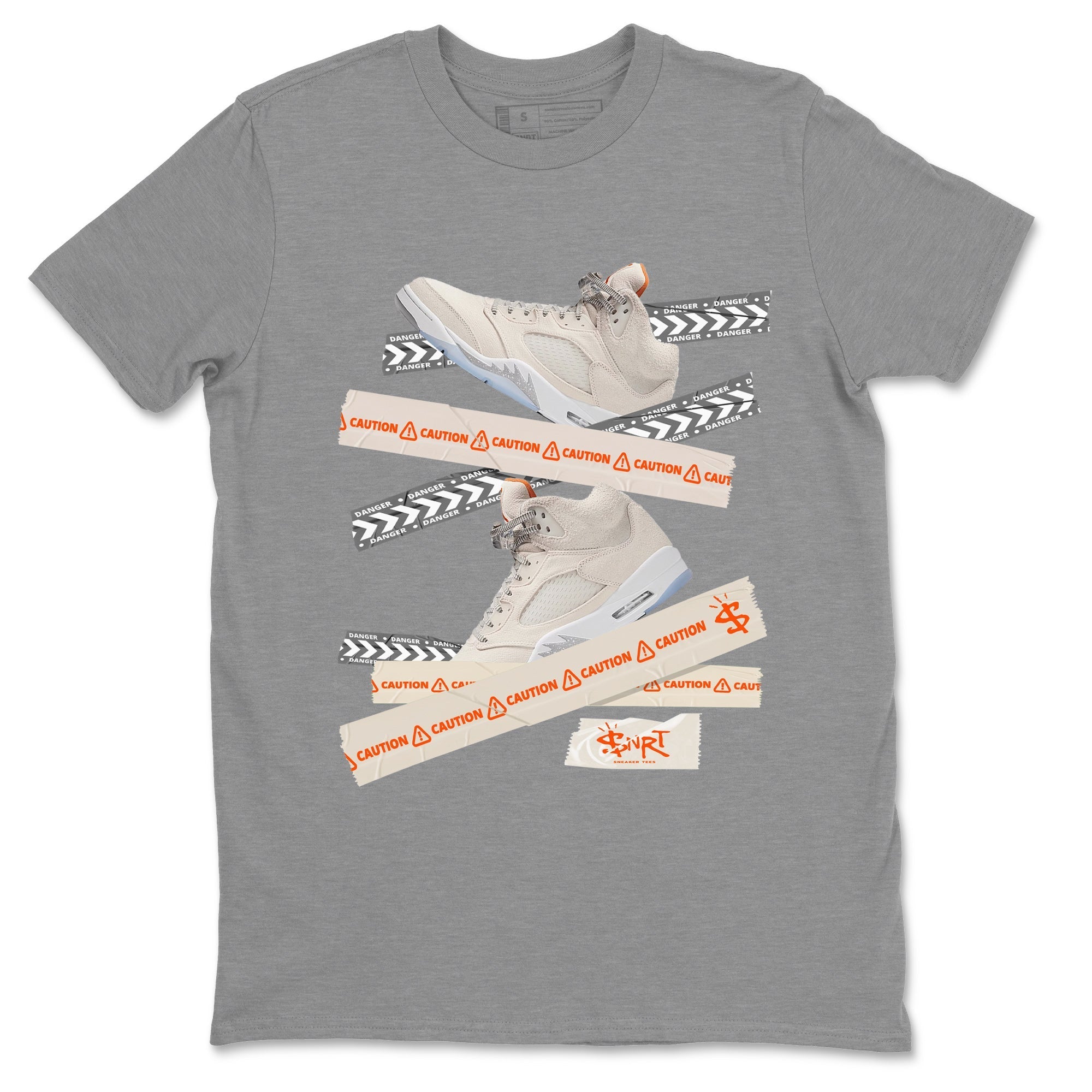 Air Jordan 5 Craft Sneaker Match Tees Caution Tape Streetwear Sneaker Shirt Air Jordan 5 Craft Shirt Unisex Shirts Heather Grey 2