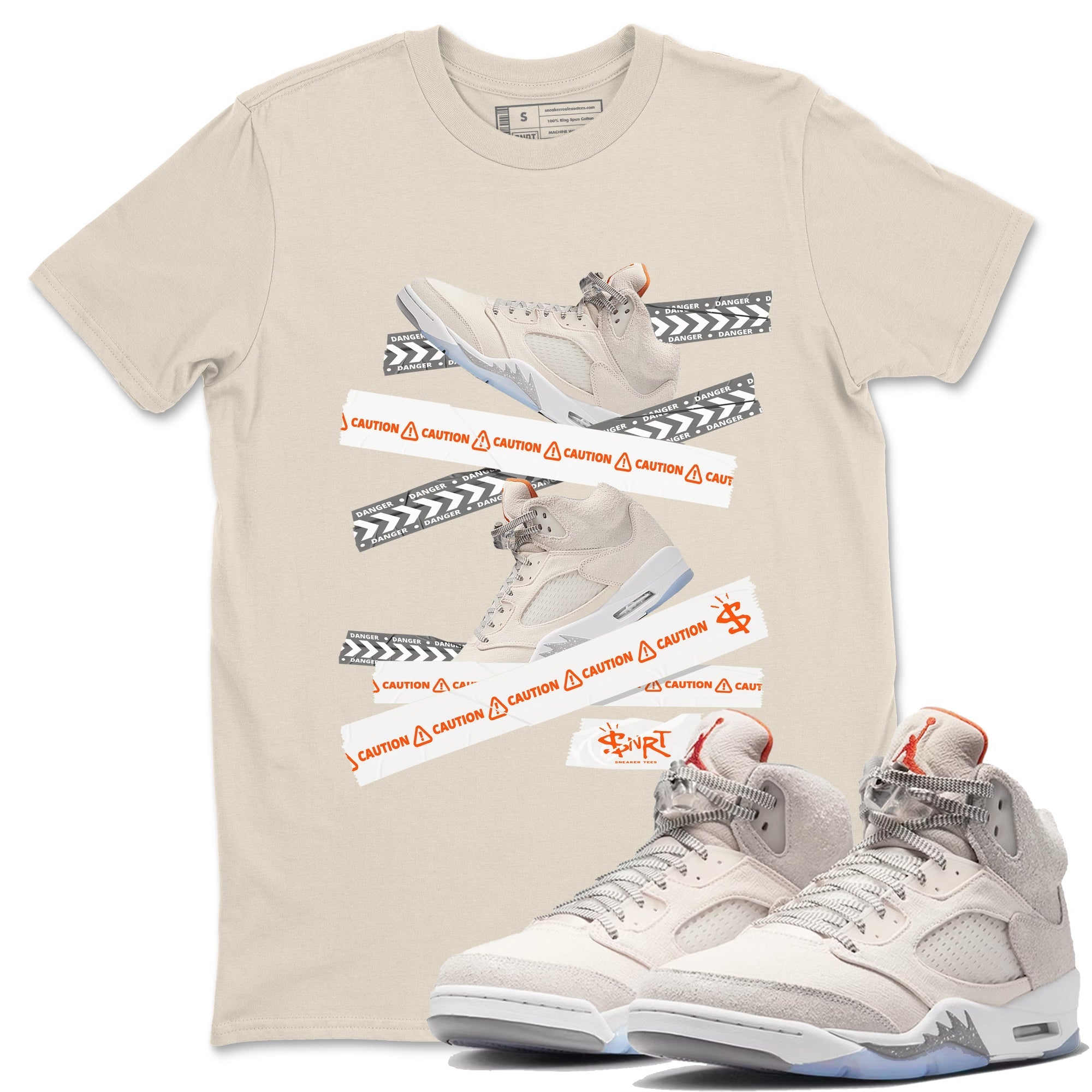 Air Jordan 5 Craft Sneaker Match Tees Caution Tape Streetwear Sneaker Shirt Air Jordan 5 Craft Shirt Unisex Shirts Natural 1