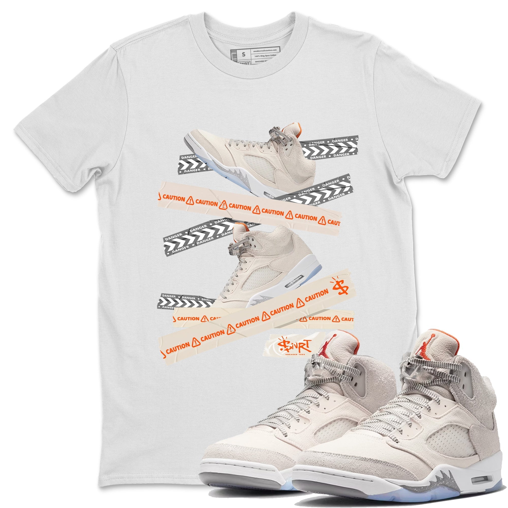 Air Jordan 5 Craft Sneaker Match Tees Caution Tape Streetwear Sneaker Shirt Air Jordan 5 Craft Shirt Unisex Shirts White 1