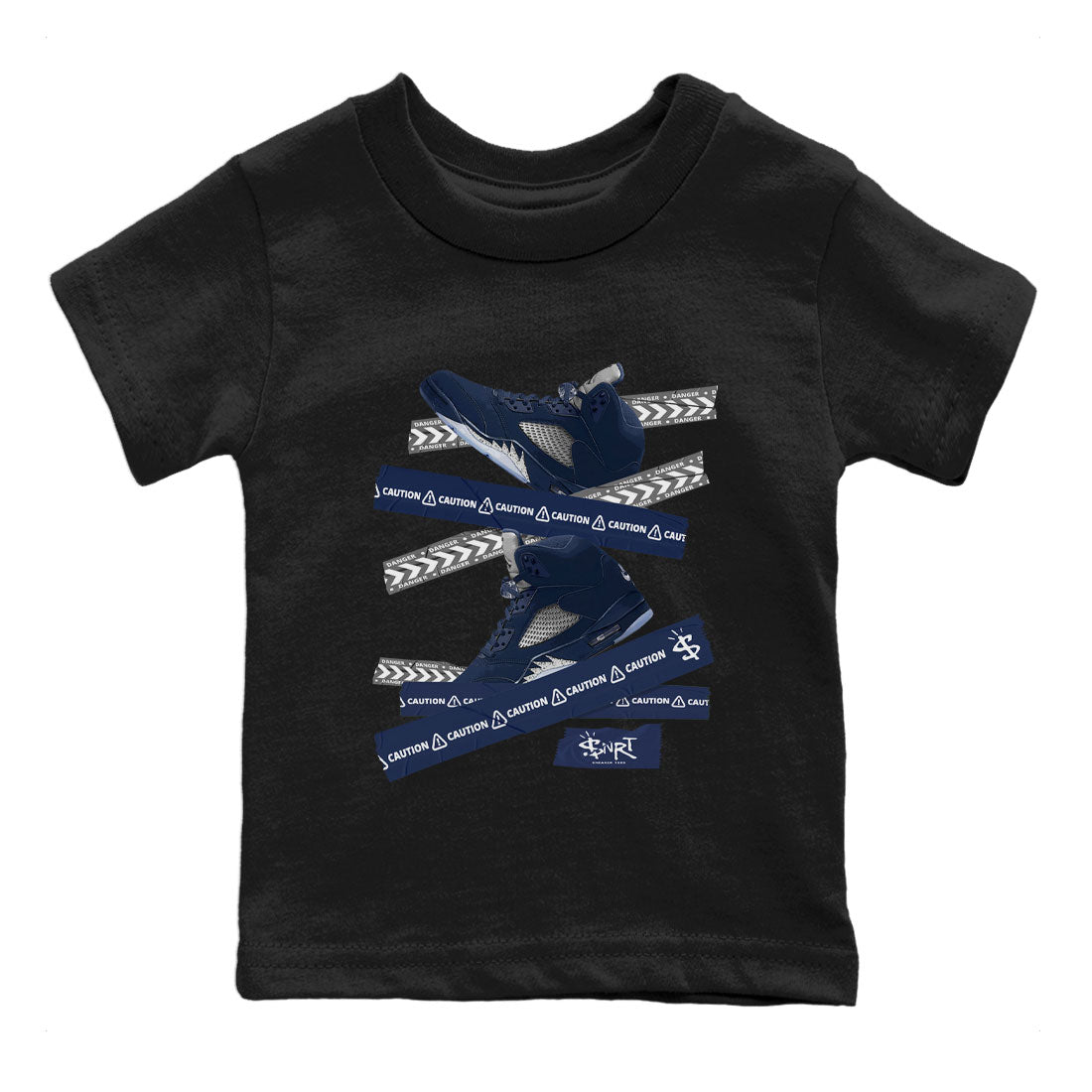 Air Jordan 5 Georgetown Sneaker Match Tees Caution Tape Streetwear Sneaker Shirt 5 Georgetown Drip Gear Zone Sneaker Matching Clothing Navy 5s Kids Shirts Black 2