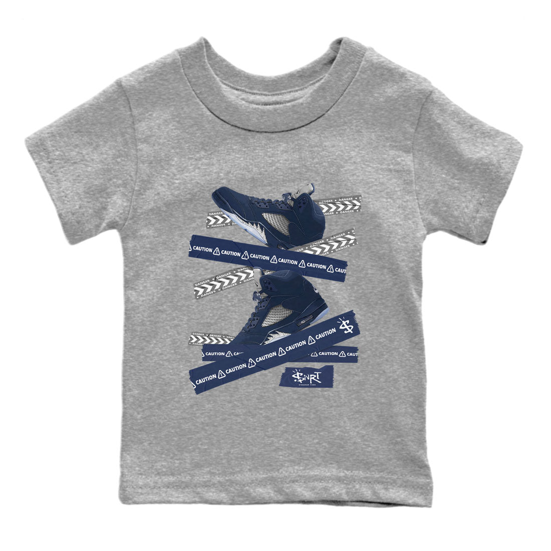 Air Jordan 5 Georgetown Sneaker Match Tees Caution Tape Streetwear Sneaker Shirt 5 Georgetown Drip Gear Zone Sneaker Matching Clothing Navy 5s Kids Shirts Heather Grey 2