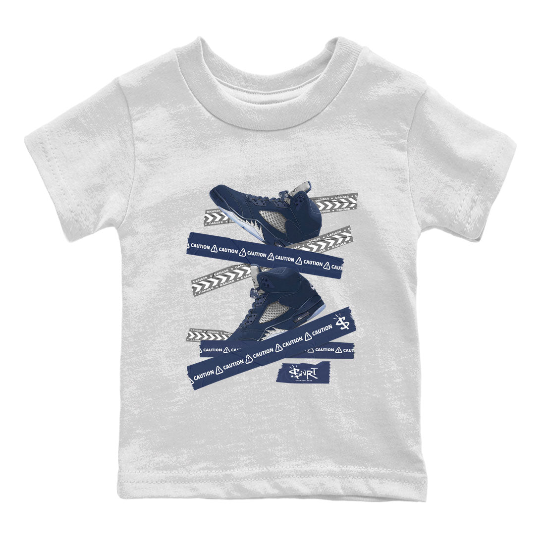 Air Jordan 5 Georgetown Sneaker Match Tees Caution Tape Streetwear Sneaker Shirt 5 Georgetown Drip Gear Zone Sneaker Matching Clothing Navy 5s Kids Shirts White 2