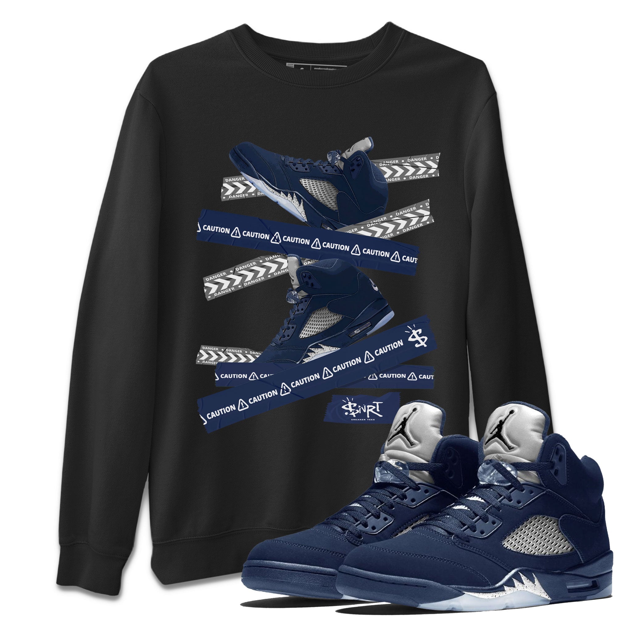 Air Jordan 5 Georgetown Sneaker Match Tees Caution Tape Streetwear Sneaker Shirt 5 Georgetown Drip Gear Zone Sneaker Matching Clothing Navy 5s Unisex Shirts Black 1