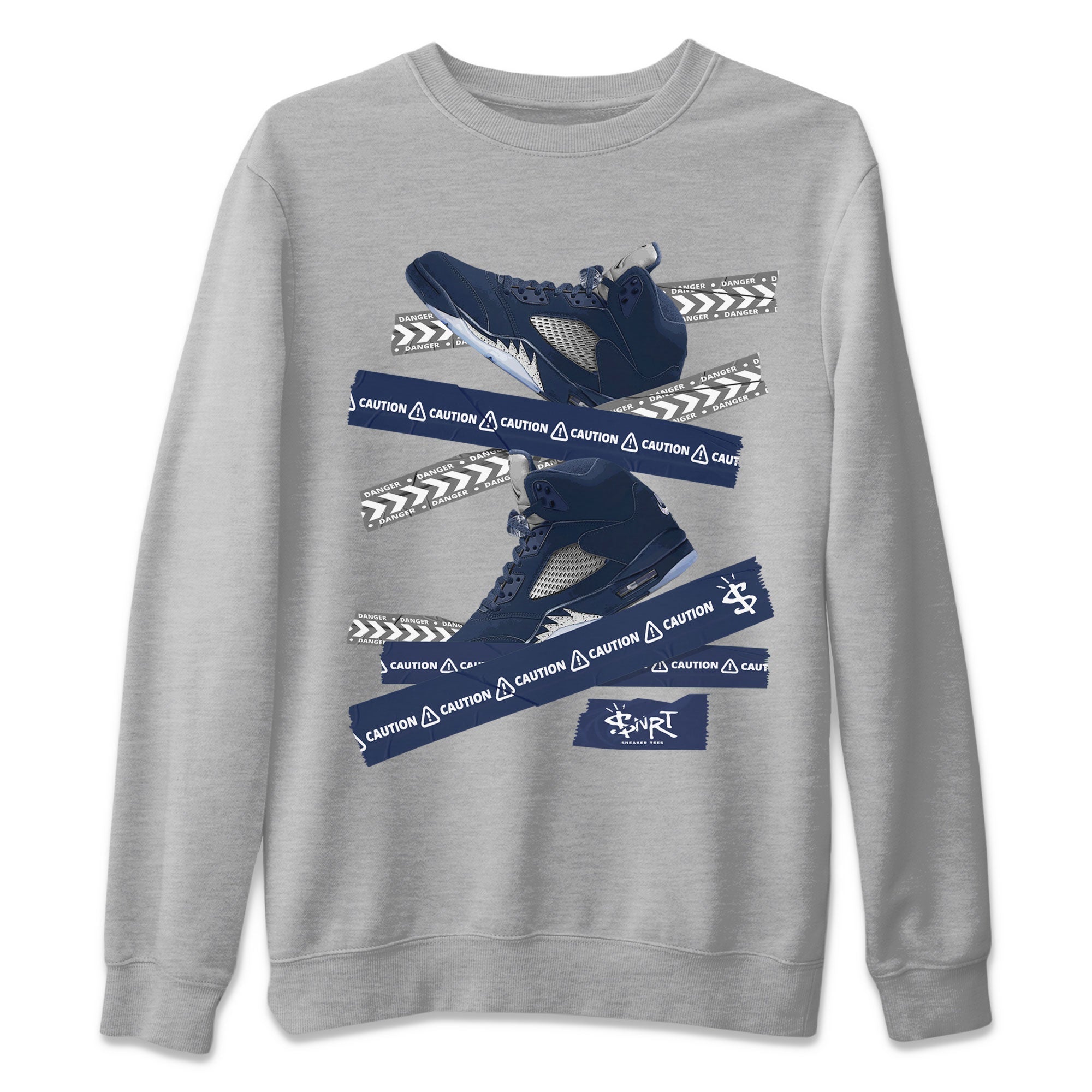 Air Jordan 5 Georgetown Sneaker Match Tees Caution Tape Streetwear Sneaker Shirt 5 Georgetown Drip Gear Zone Sneaker Matching Clothing Navy 5s Unisex Shirts Heather Grey 2