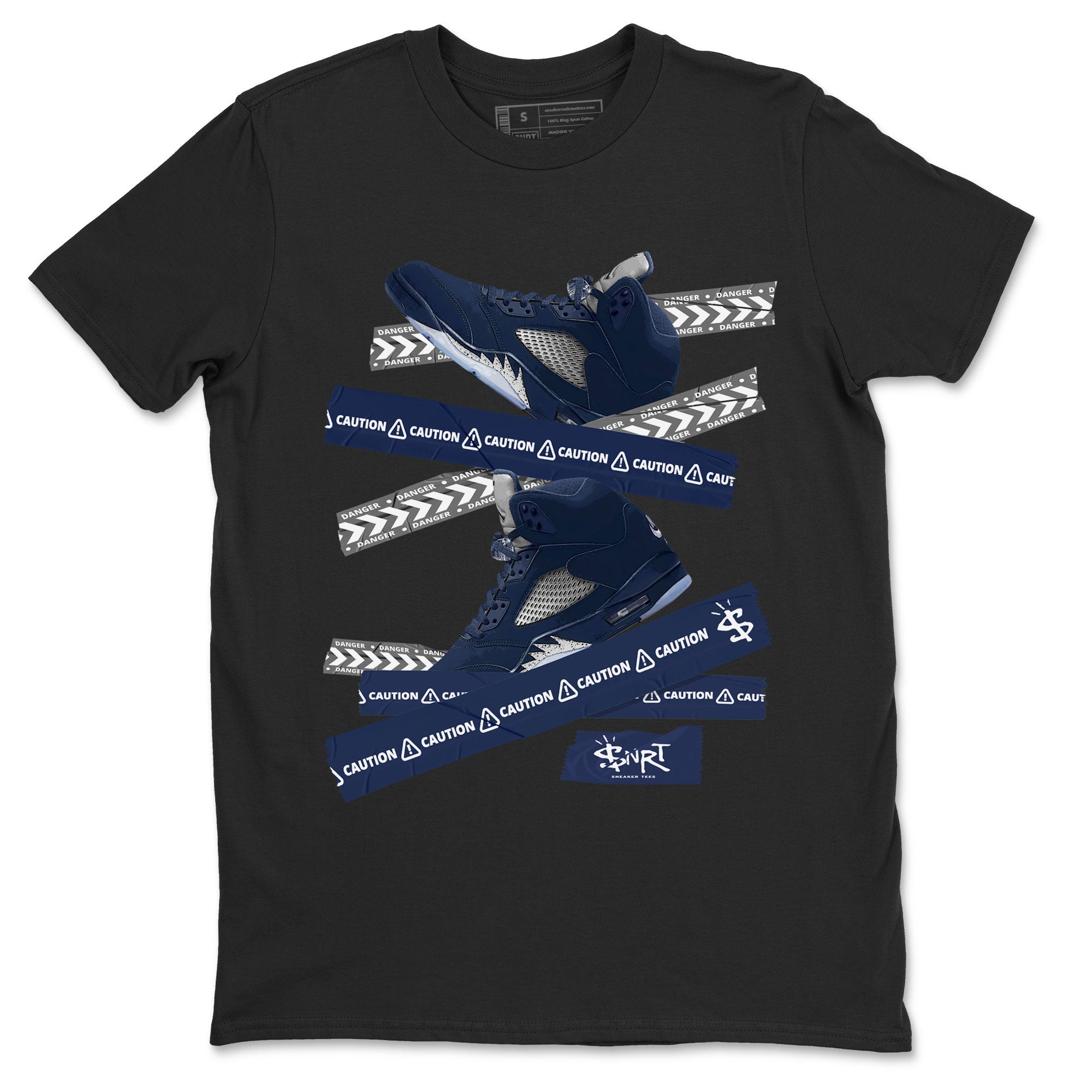 Air Jordan 5 Georgetown Sneaker Match Tees Caution Tape Streetwear Sneaker Shirt 5 Georgetown Drip Gear Zone Sneaker Matching Clothing Navy 5s Unisex Shirts Black 2