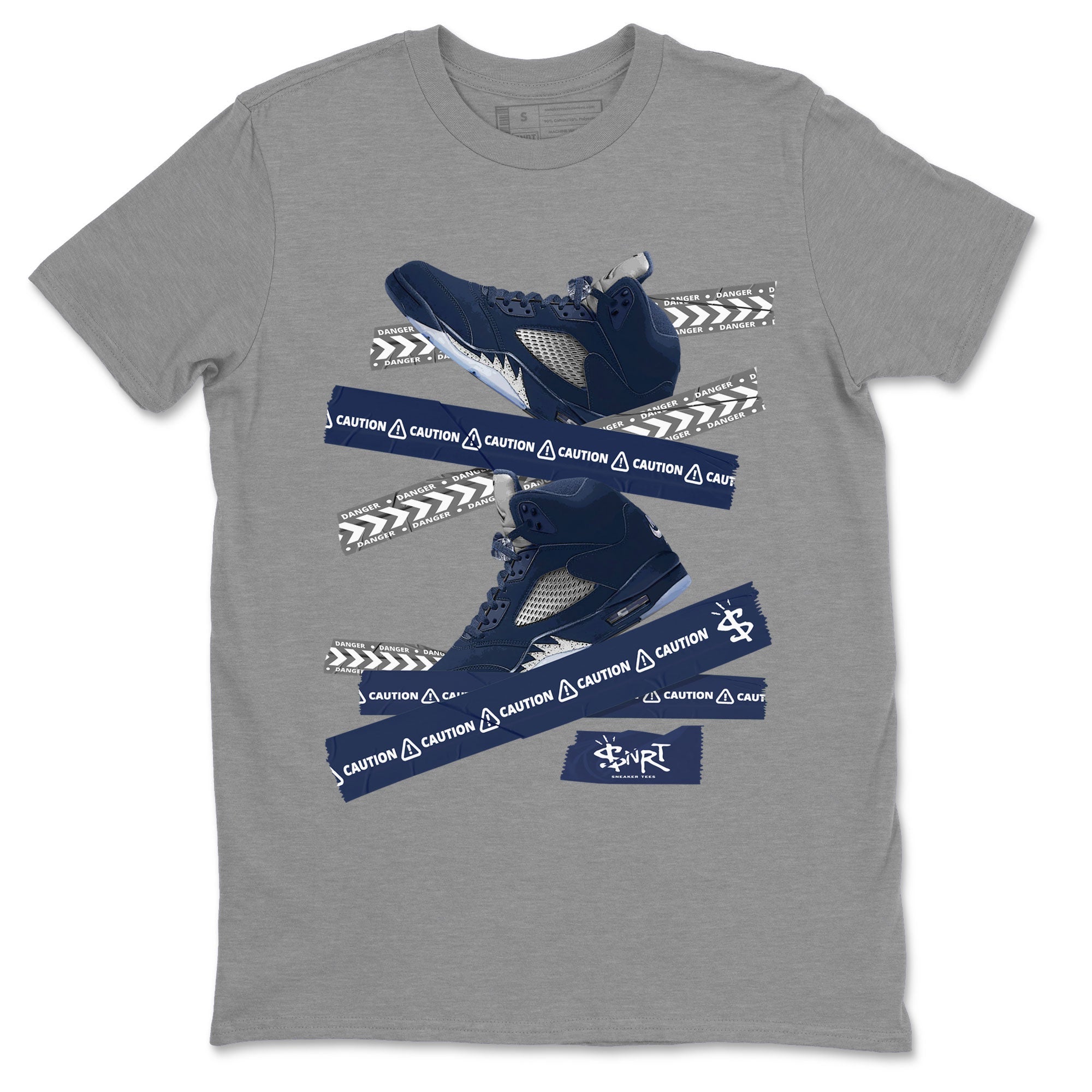 Air Jordan 5 Georgetown Sneaker Match Tees Caution Tape Streetwear Sneaker Shirt 5 Georgetown Drip Gear Zone Sneaker Matching Clothing Navy 5s Unisex Shirts Heather Grey 2
