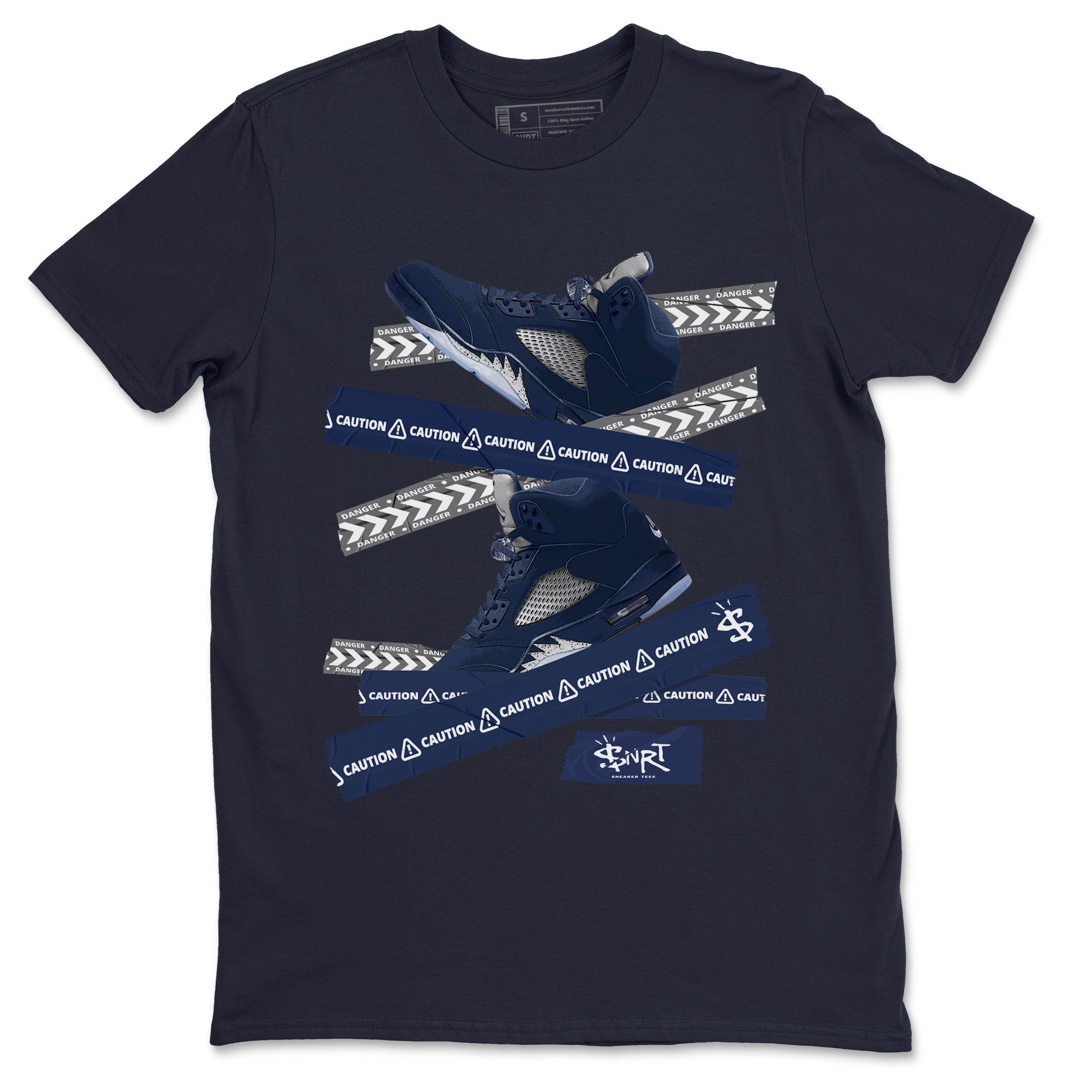 Air Jordan 5 Georgetown Sneaker Match Tees Caution Tape Streetwear Sneaker Shirt 5 Georgetown Drip Gear Zone Sneaker Matching Clothing Navy 5s Unisex Shirts Navy 2