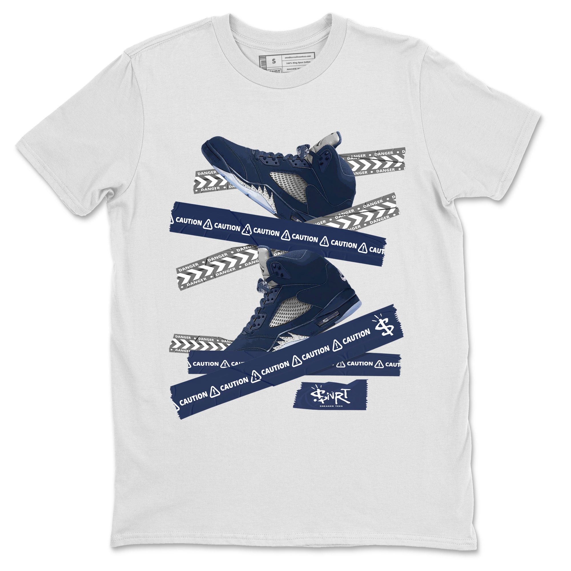 Air Jordan 5 Georgetown Sneaker Match Tees Caution Tape Streetwear Sneaker Shirt 5 Georgetown Drip Gear Zone Sneaker Matching Clothing Navy 5s Unisex Shirts White 2
