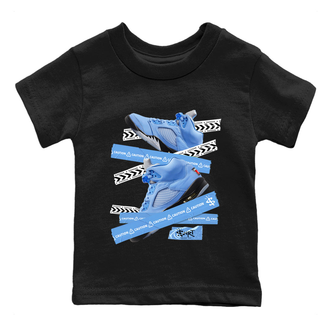 Air Jordan 5 UNC Caution Tape Baby and Kids Sneaker Tees Air Jordan 5 Retro UNC Kids Sneaker Tees Washing and Care Tip