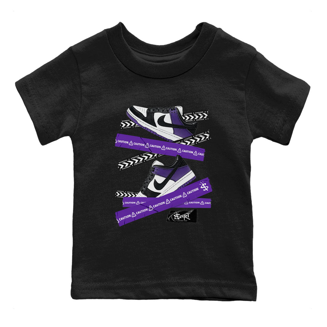 Caution Tape sneaker match tees to Court Purple Dunks street fashion brand for shirts to match Jordans Drip Gear Zone Dunk Low Court Purple unisex t-shirt Black 2 youth shirt
